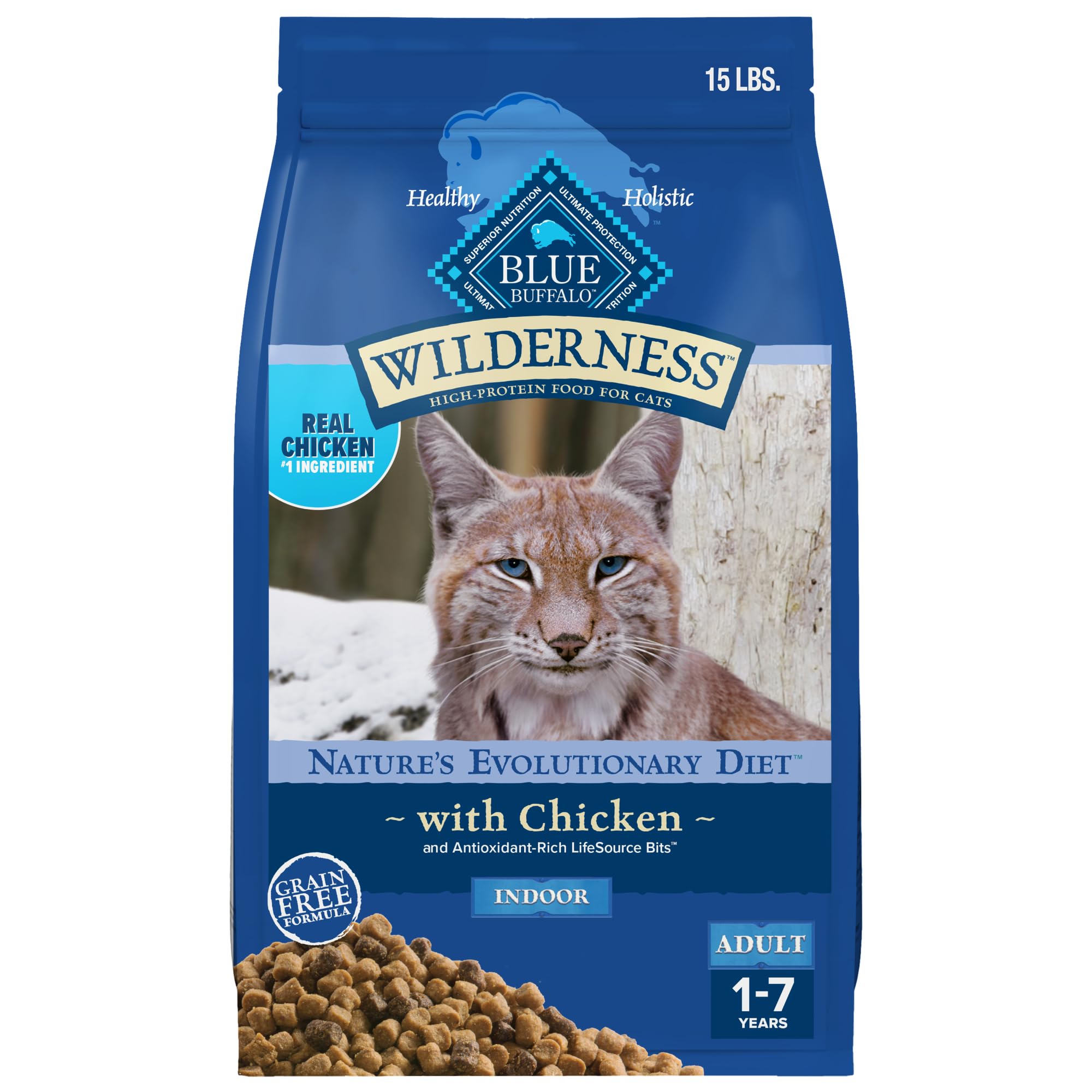 Blue Buffalo Wilderness High Protein, Natural Adult Indoor Dry Cat Food, Chicken 15-lb