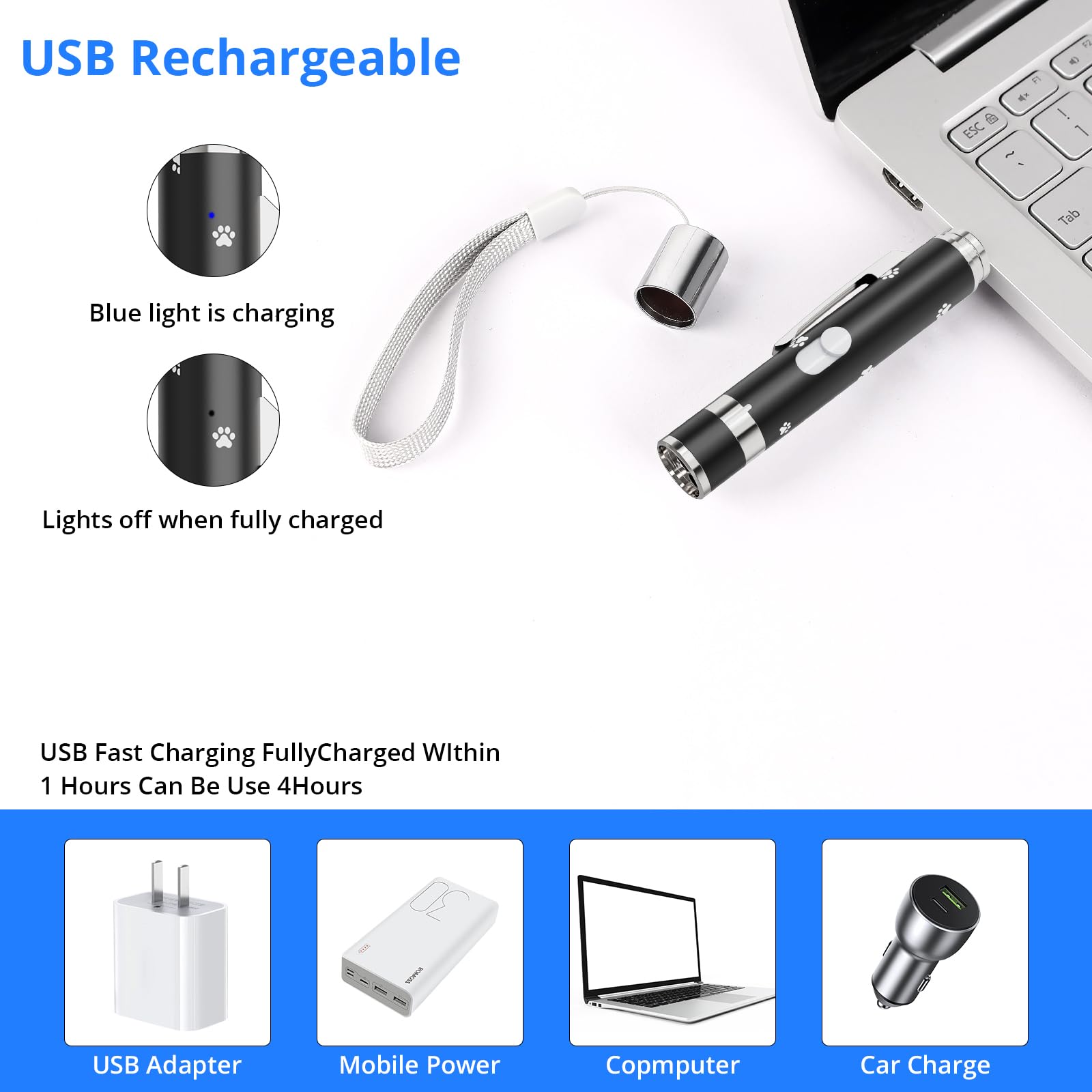 Oumsis Interactive Cat Toy - Cat Toys For Indoor Cats, Long Range 7 Adjustable Patterns, Red Light Pointer Toy For Fun, Exercise