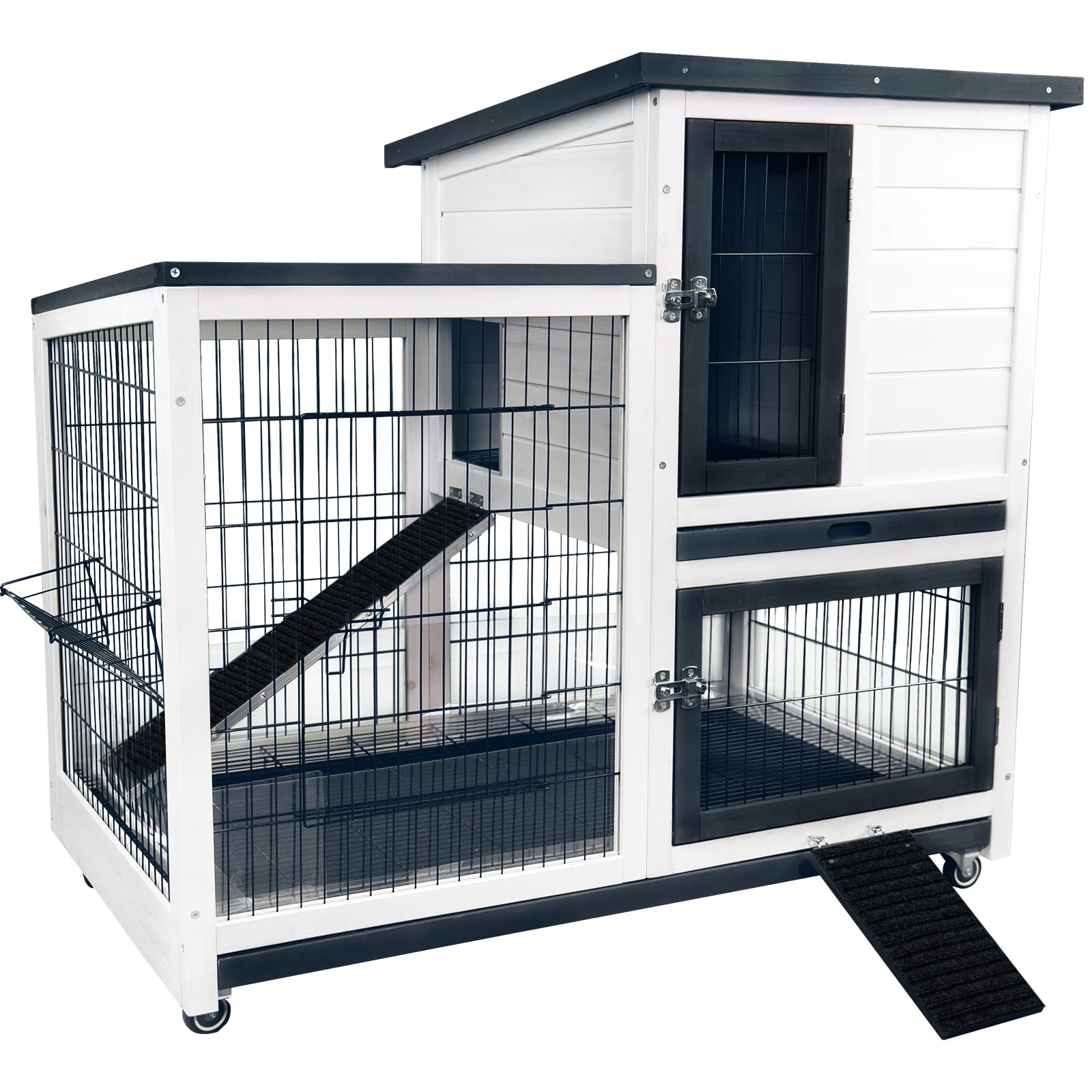 Funxplore Rabbit Hutch Indoor Bunny Cage Outdoor With Urine Guards 2 Storey Mobile Guinea Pig Cage Wire Bottom 2 Trays