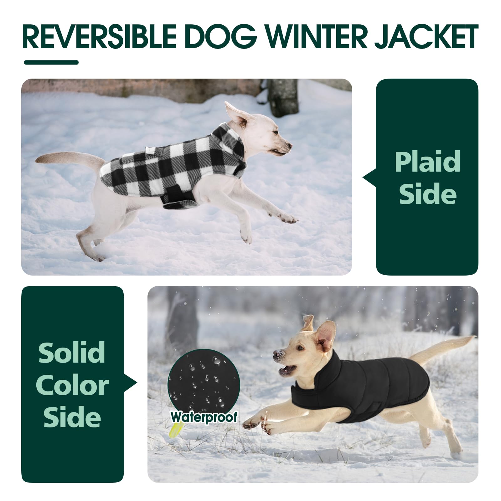 Kuoser Cozy Dog Winter Coat, Windproof Dog Jacket British Style Plaid Cold Weather Dog Coat Reversible Warm Dog Vest For Small Medium Large Dogs White Xs