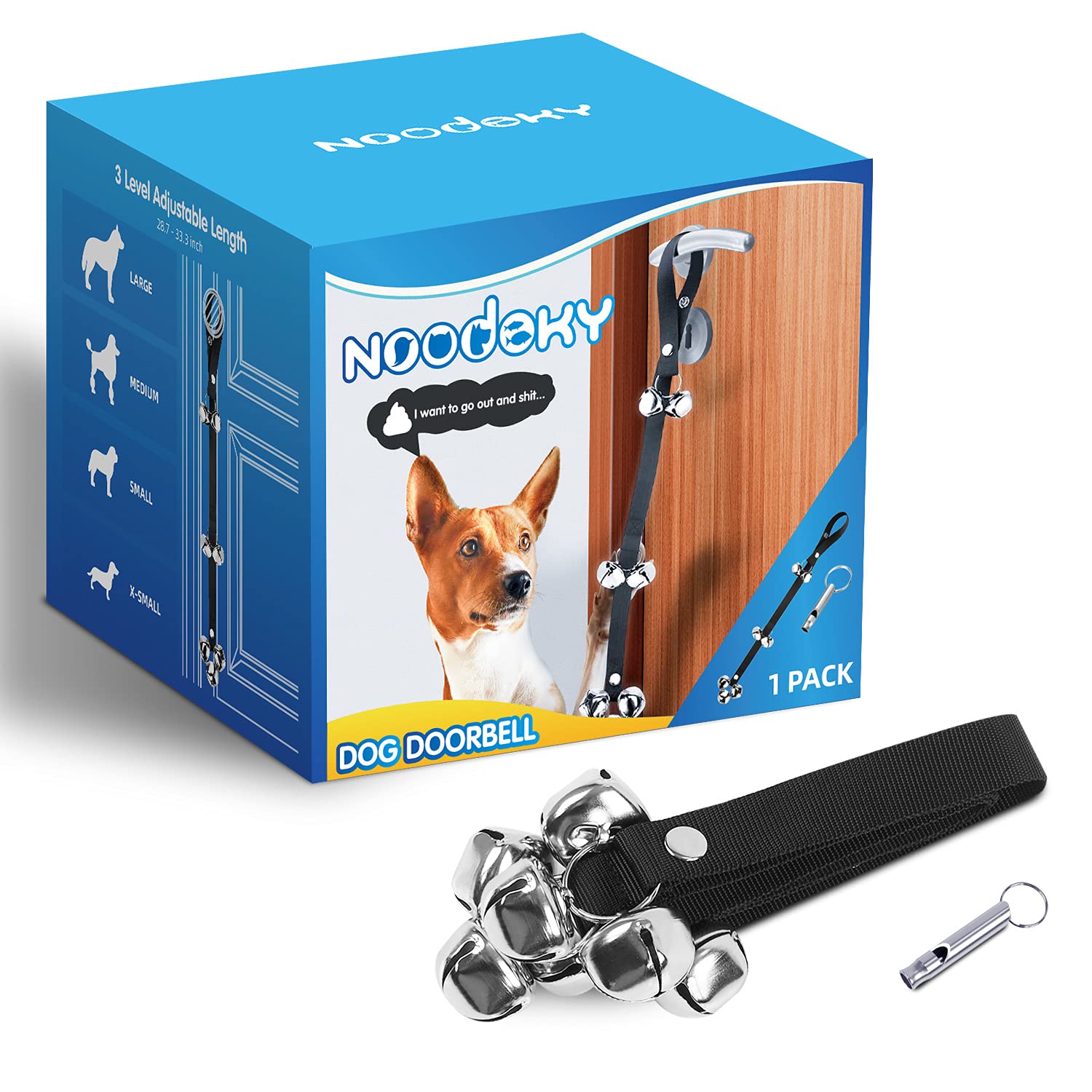 Noodoky Dog Doorbells Pet Bell For Door Potty Training, Adjustable Door Bells For Dogs Puppies Poochie Doggie To Ring To Go Outside, Hanging Bells For Doorknob/Handle (1-Pack)
