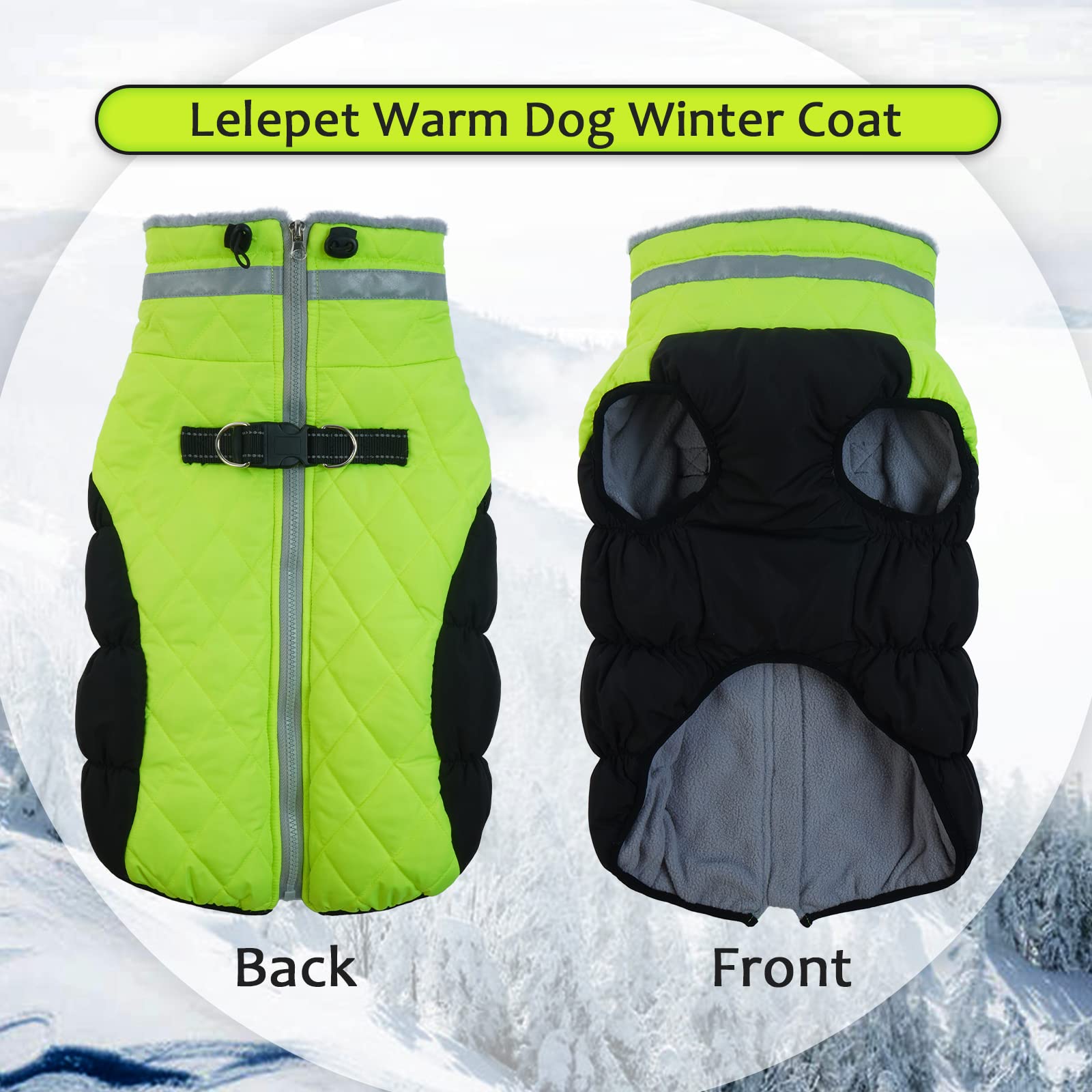 Lelepet Warm Dog Winter Coat,Xs Dog Coat Waterproof Dog Jacket With Harness Dog Padded Vest Windproof Reflective Dog Fleece Jacket Vest Turtleneck Zippered Dog Snow Jacket Dog Coats For Small Dogs