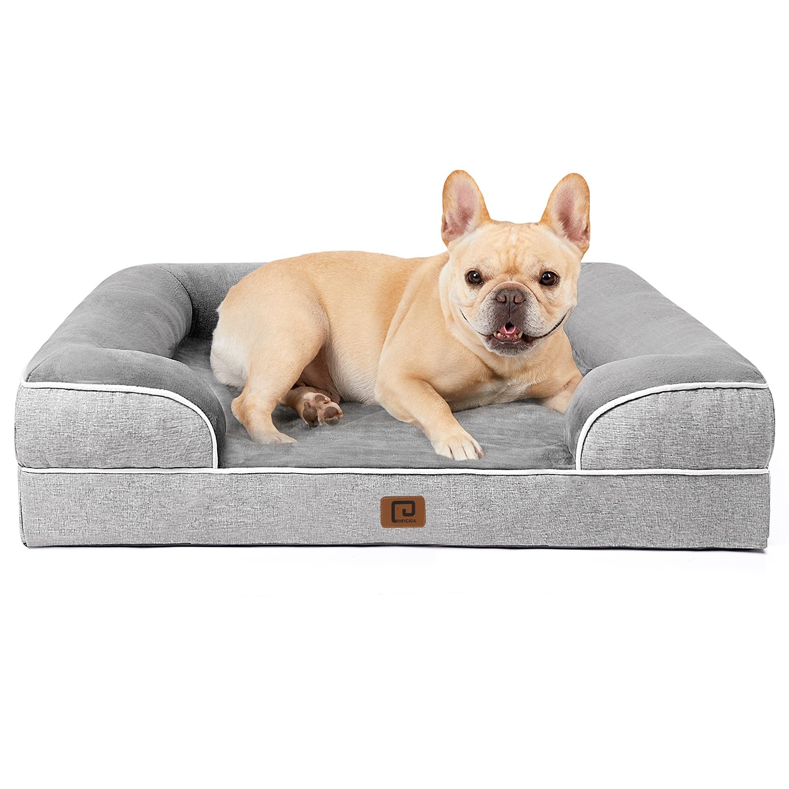 Eheyciga Orthopedic Dog Bed For Medium Dogs, Waterproof Memory Foam Medium Dog Beds With Sides, Non-Slip Bottom And Egg-Crate Foam Medium Dog Couch Bed With Washable Removable Cover, Grey