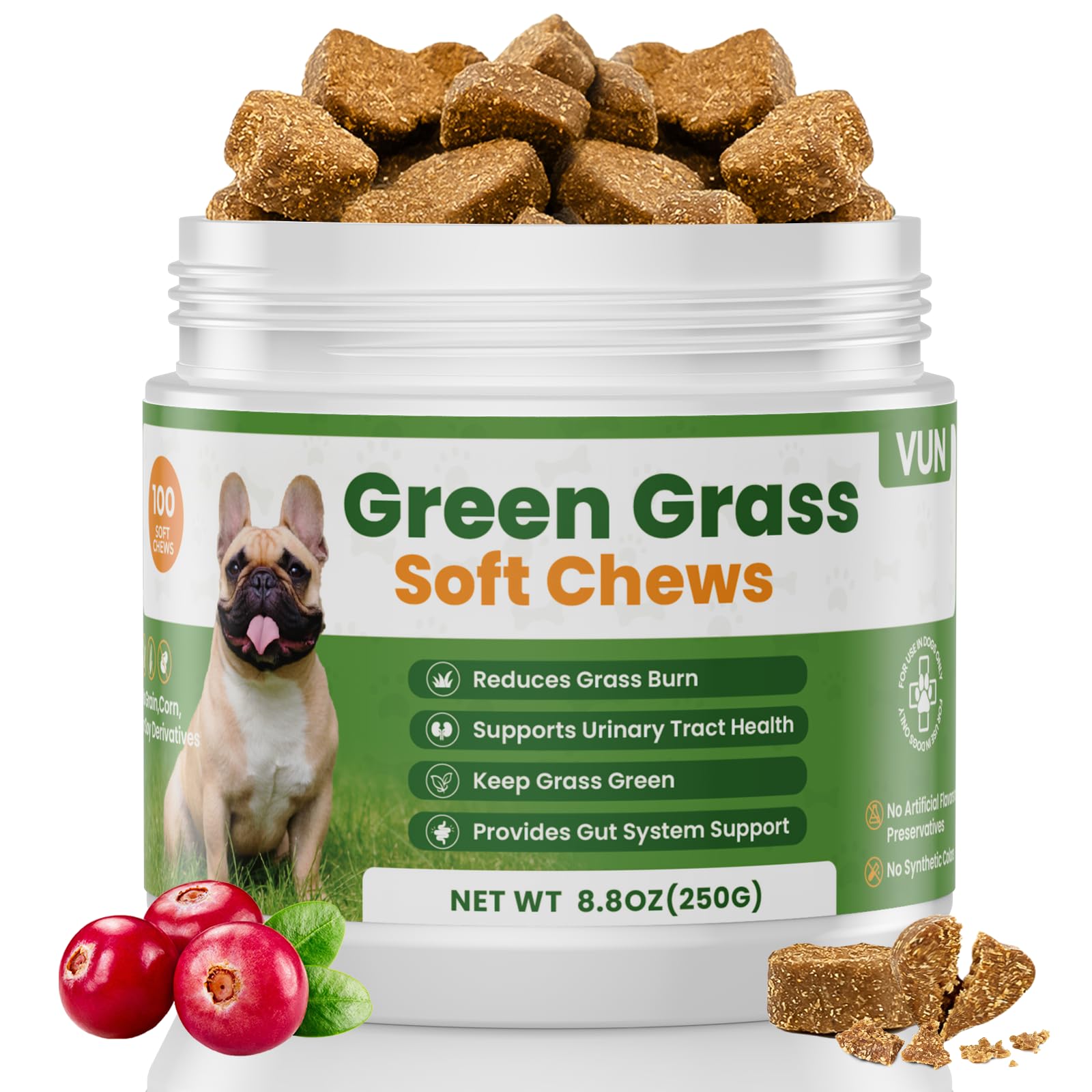 VUN Dog Urine Neutralizer for Lawn - Green Grass Dog Chews to Prevent Yellow Spots & Lawn Burn - Grass Saver Soft Chews with DL-