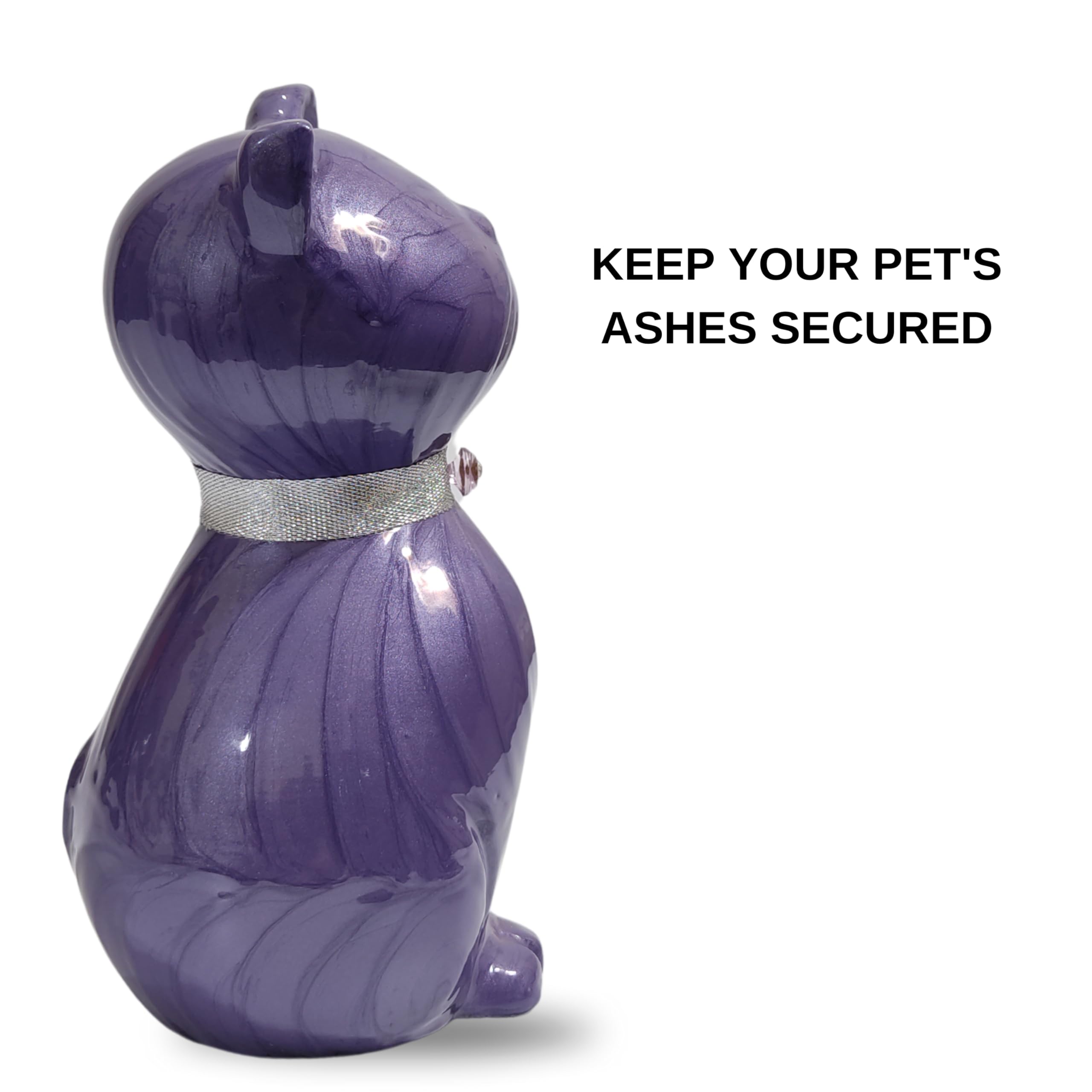 Beautiful Cat Memorial Keepsake - Purple, Black Finish Urn - 42 Cubic Inch Capacity