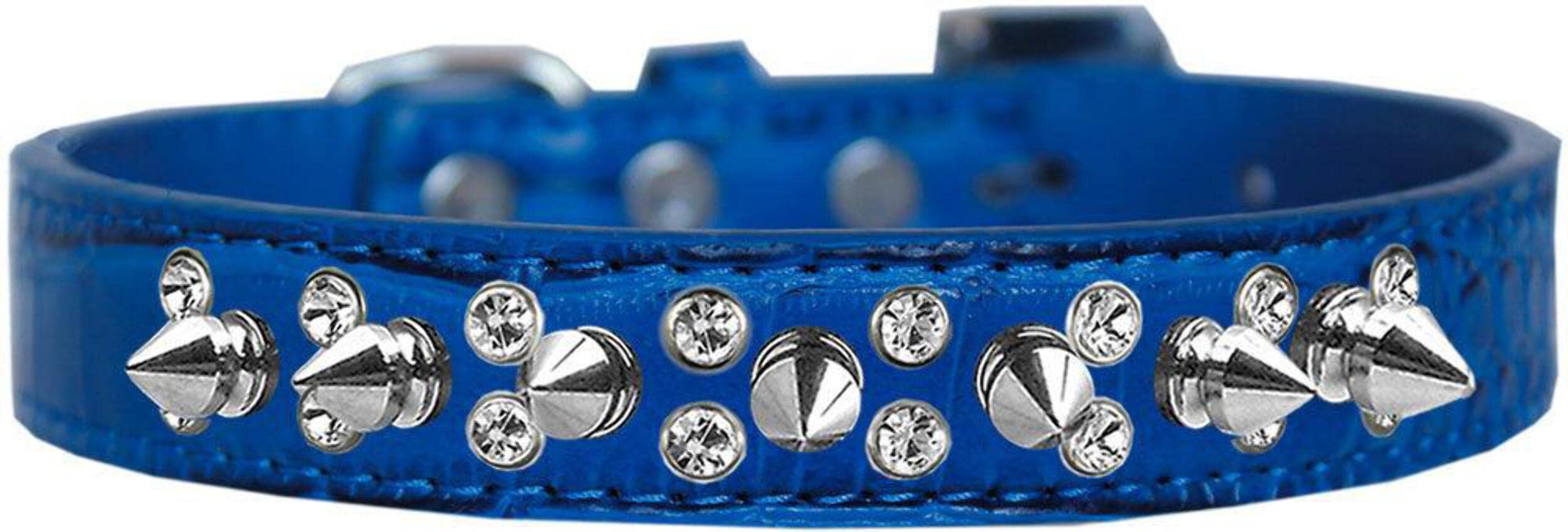 Dog, Puppy and Pet Designer Croc Collar, &quot;Double Crystal & Silver Spikes&quot; Light Pink 12