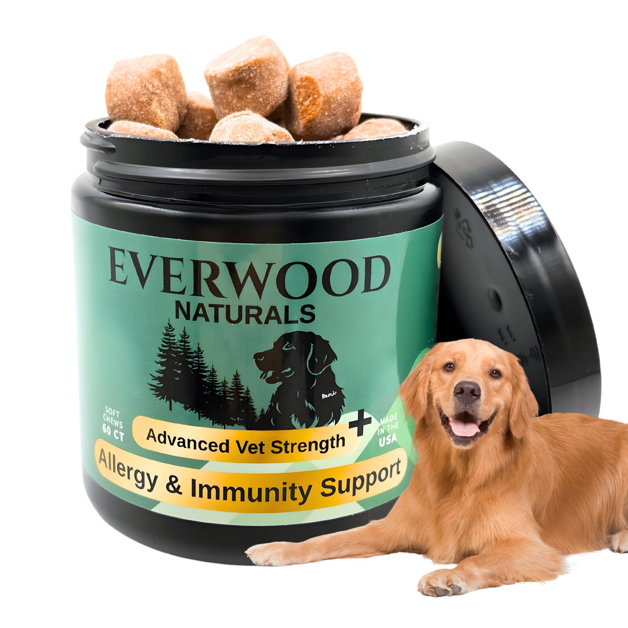Everwood Naturals Premium Allergy & Immunity Support Soft Chews for Dogs - Colostrum, Plasma Proteins, Yeast & Vitamins C & E - 