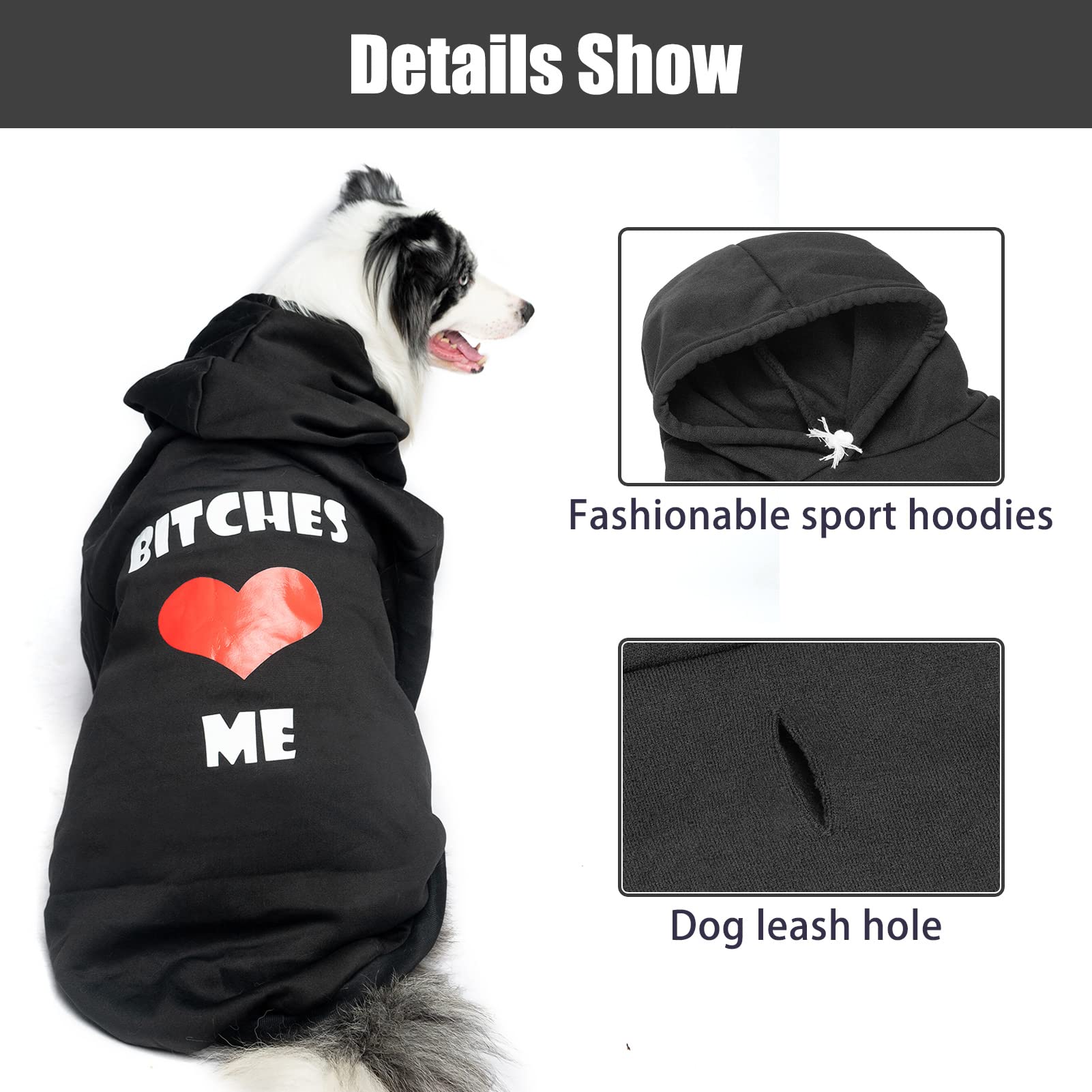 EXPAWLORER Bitches Love ME Dog Hoodie - Dog Sweater with Leash Hole, Dog Cold Weather Clothes with Hat and Pocket, Pet Warm Outf