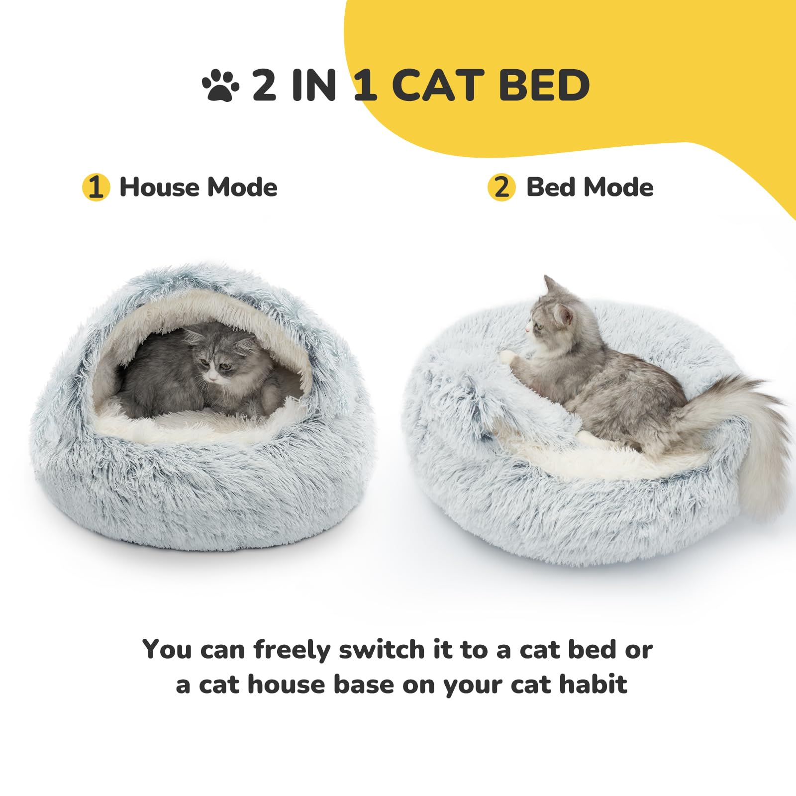 CATISM Cozy Plush Hooded Cat Bed, Indoor/Outdoor, Self-Warming Cave, Removable Washable Non-Slip Bottom