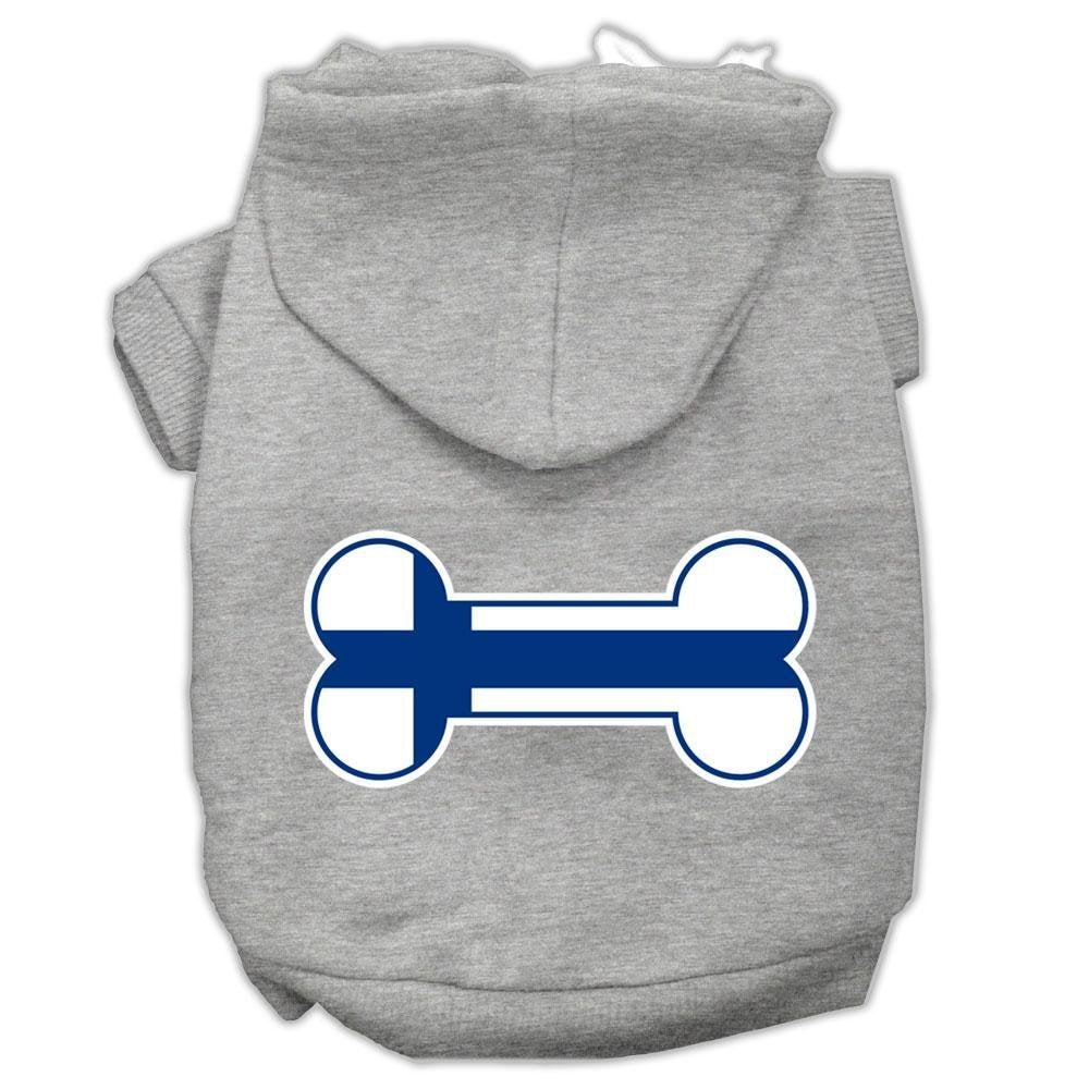 Pet, Dog & Cat Hoodie Screen Printed, 'Bone Shaped Finland Flag' Gray Sm (3-6 Lbs.)