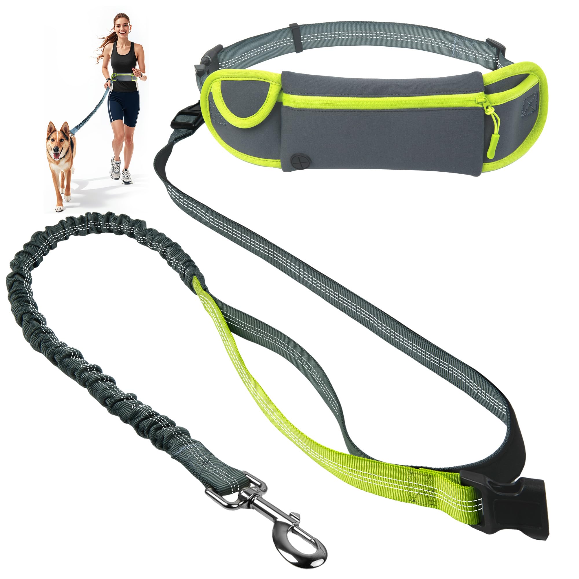 Fida 3-In-1 Hands Free Dog Leash With Zipper Pouch & Bungee, Reflective Crossbody Waist Running Leash For Dogs With Traffic Hand