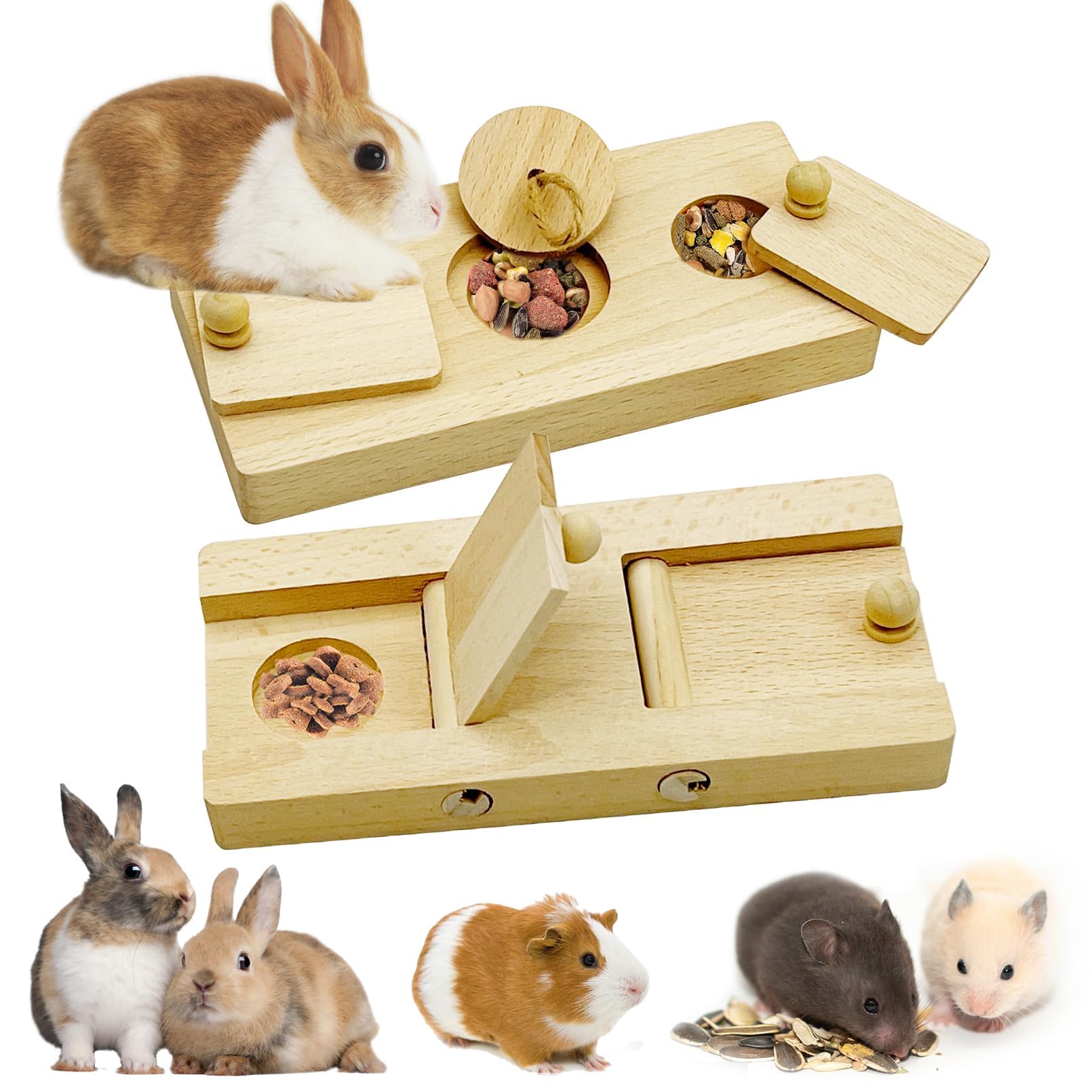 Hamiledyi Guinea Pig Foraging Toys Interactive Wooden Rabbit Toys Sniff n Snack Rabbit Treats Bunny Toys Interactive Hide Treat