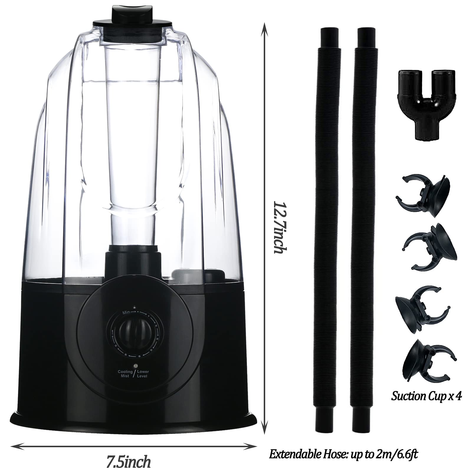 Coospider Reptile Fogger Humidifier Mister For Terrarium Tank With 2 Extension Tubes/Hoses, Pets Mister Adjustable Fog For Repti