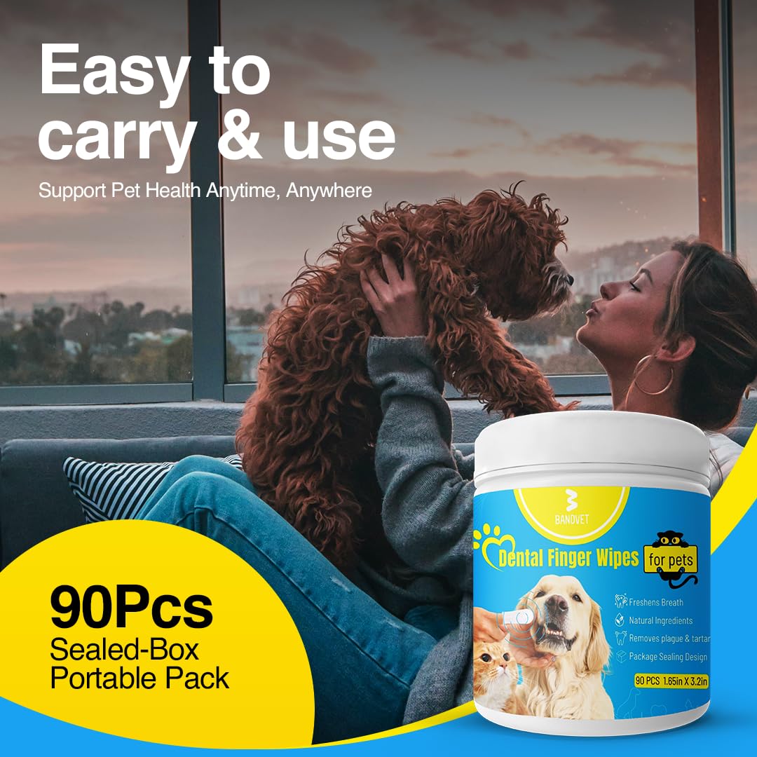 Bandvet Wrap Pack Dog Teeth Cleaning Wipes - No-Rinse Cat Toothbrush, Effective Dog Breath Freshener - Essential Pet Supplies (9