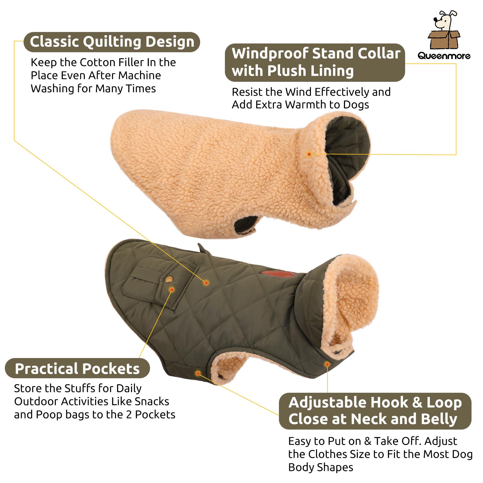 Queenmore Warm Coat For Cold Weather, Quilting Winter Jacket With Ultra Thick Plush Lining And Storage Pockets (Green, X-Large)