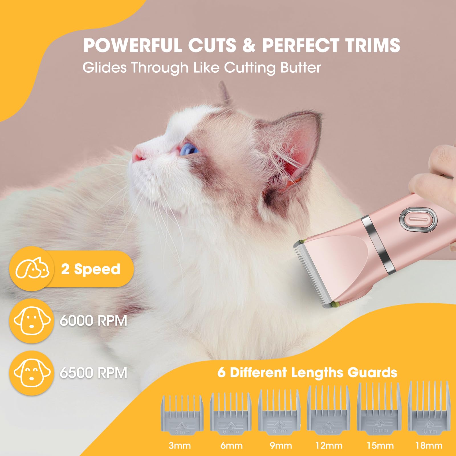 Qreeyx Upgrade Dog Grooming Kit, Cordless Dog Paw Trimmer, 4 In 1 Low Noise Pets Hair Clipper Grooming Kit, 2-Speed Nail Grinder