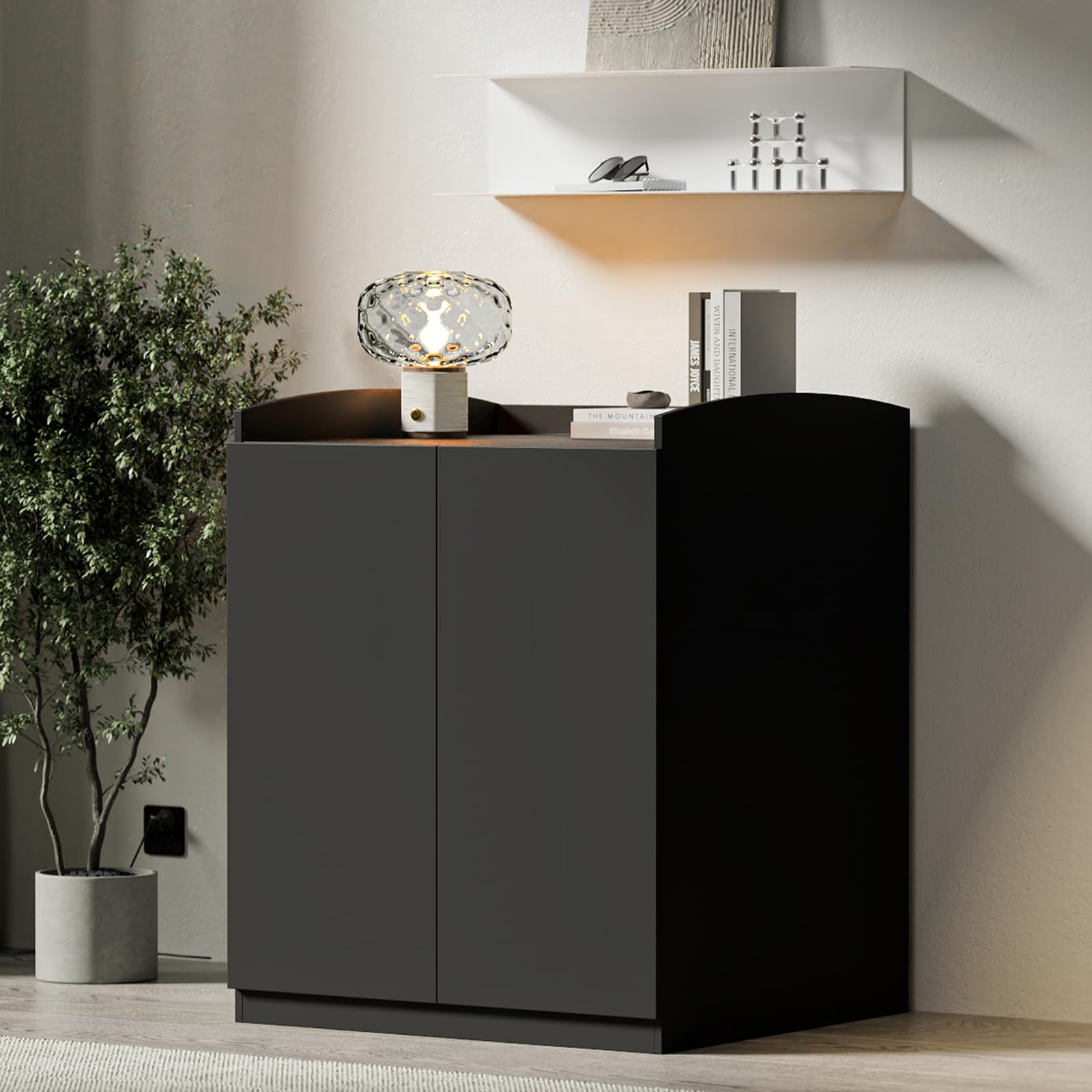 Amunrbrek Modern Tall Self Cleaning Litter Box Enclosure,Hidden Cat Litter Box Enclosure Furniture For Large Automatic Litter Bo