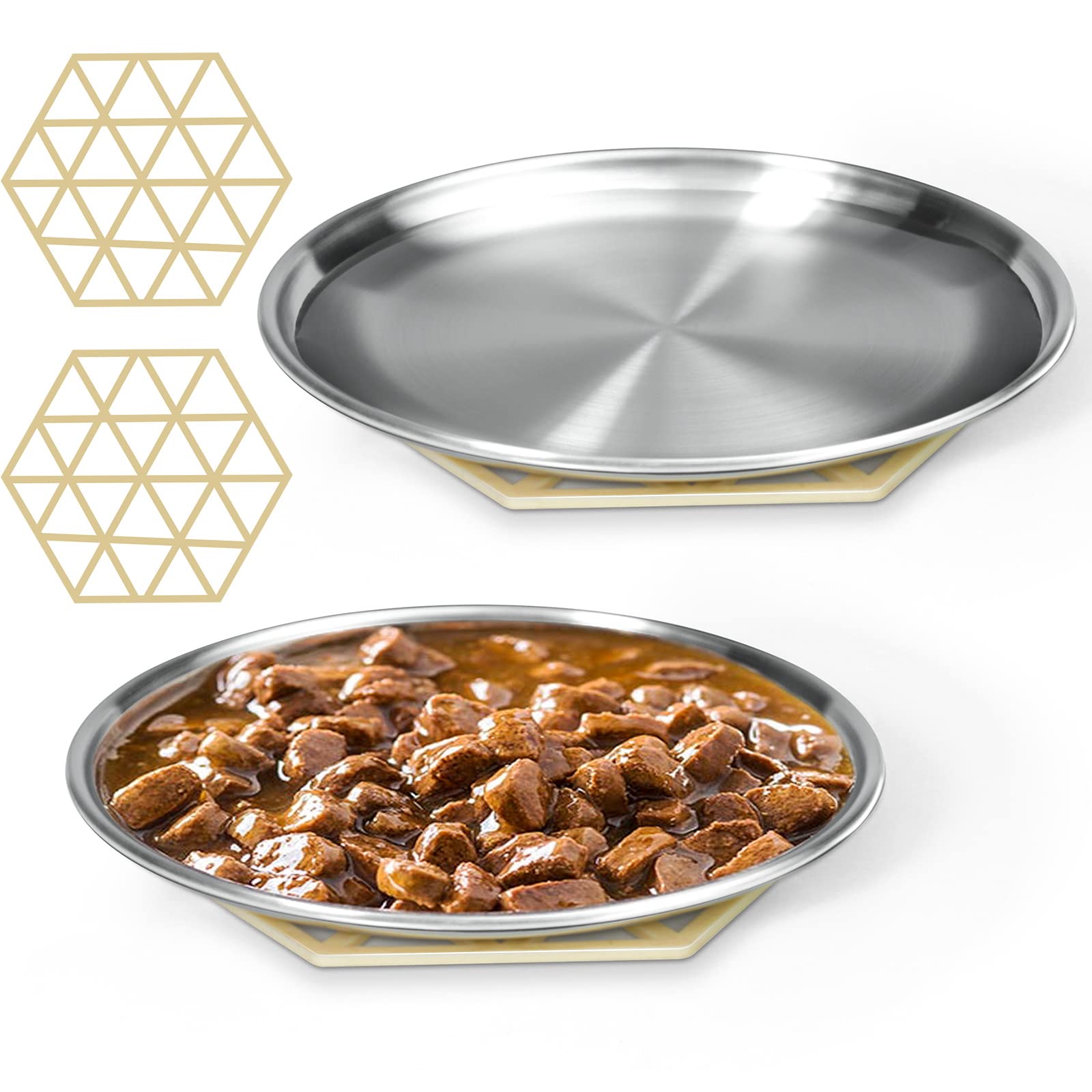 Stainless Steel Cat Dishes for Food and Water Bowls for Small Pets Relief of Whisker Fatigue -2 Sets Shallow Style(6.5 Inch)