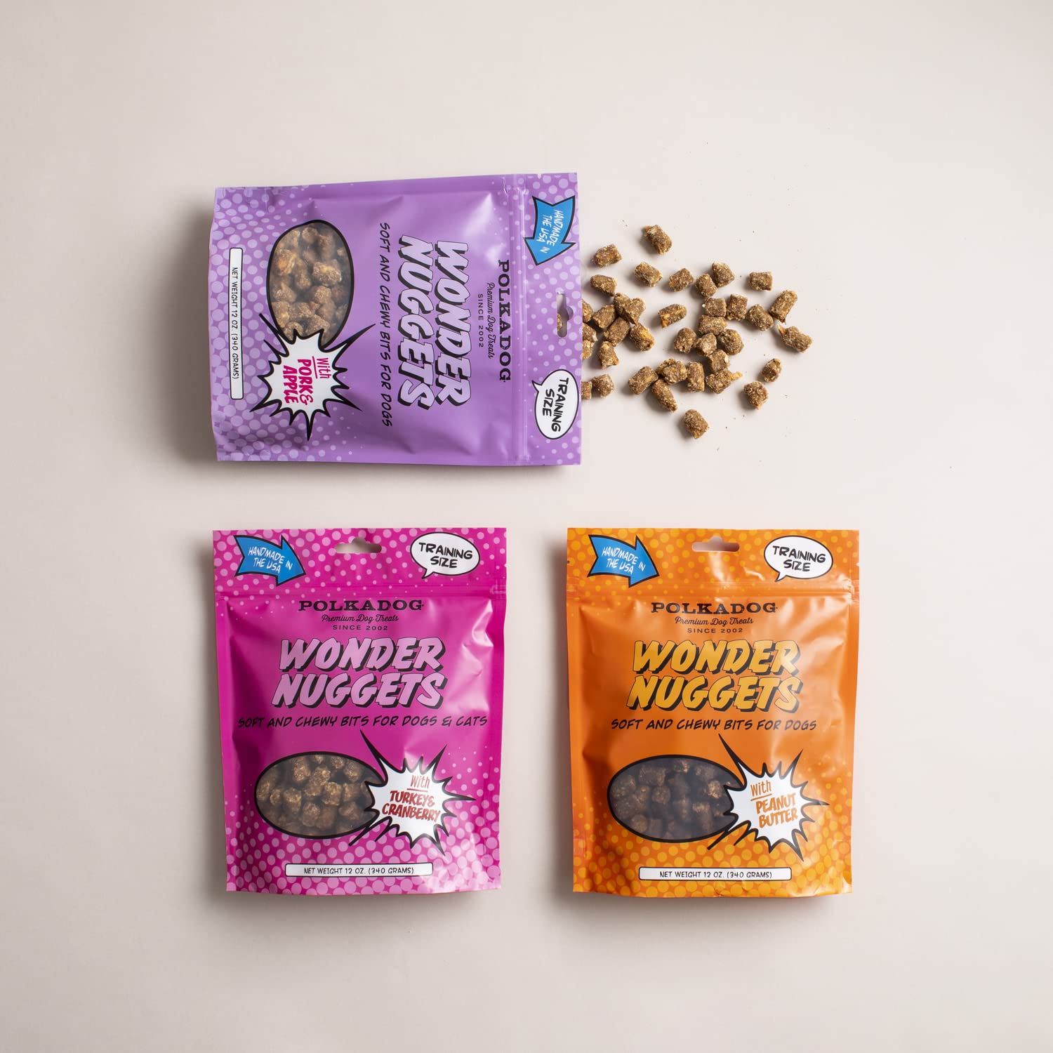 Polkadog Pork & Apple Wonder Nuggets Dog Treats - All-Natural Pet Training Treats for Dogs - Healthy, Handmade Puppy Snacks - Bi