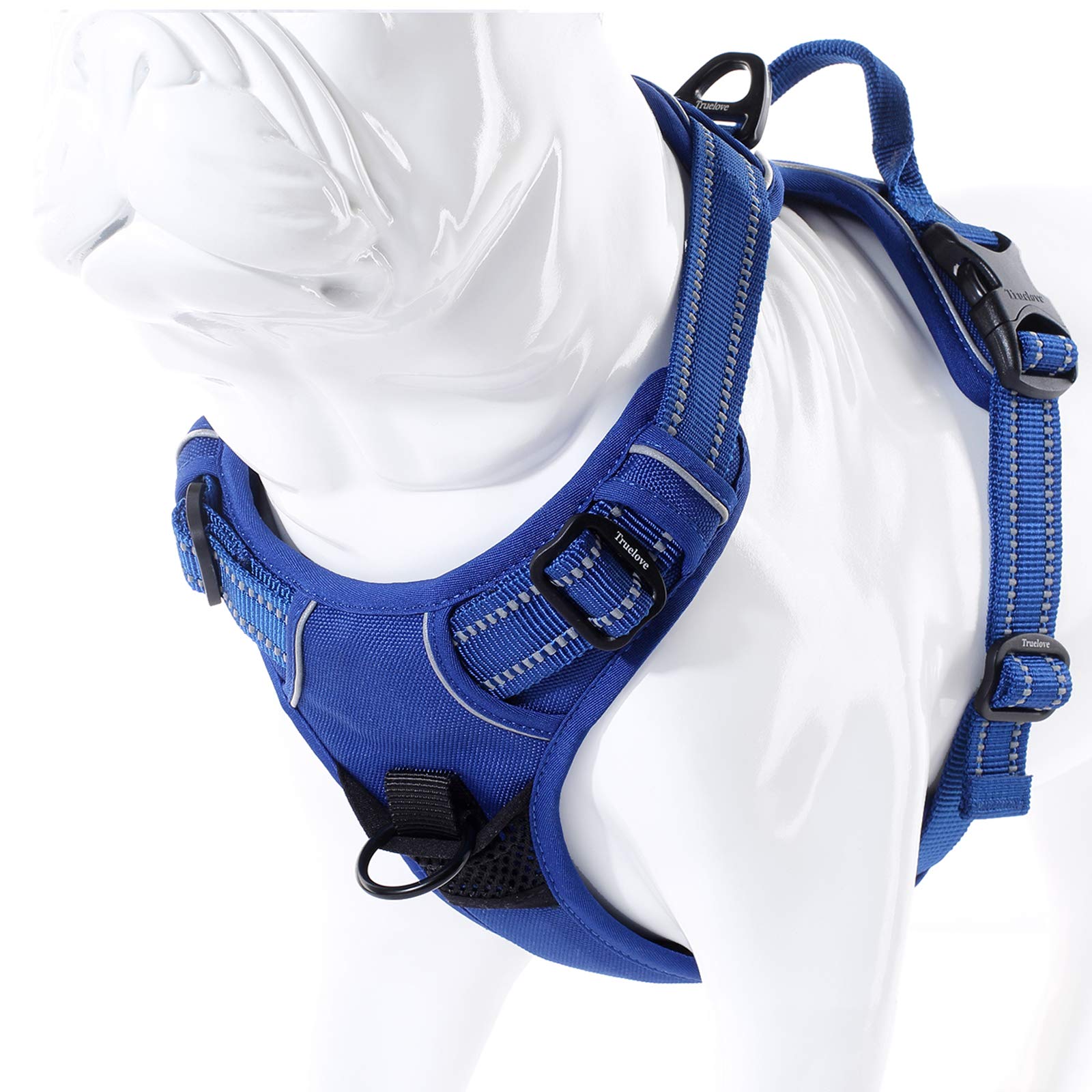 Juxzh Soft Front Dog Harness .Best Reflective No Pull Harness With Handle And 2 Leash Attachments Royal Blue