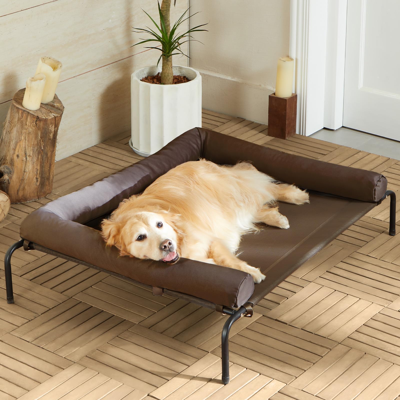RRPETHOME Large Elevated Cooling Dog Bed,Raised Dog Cots Beds for Large Dogs,Outdoor Dog Bed for Large Dogs,Chew Proof Portable 