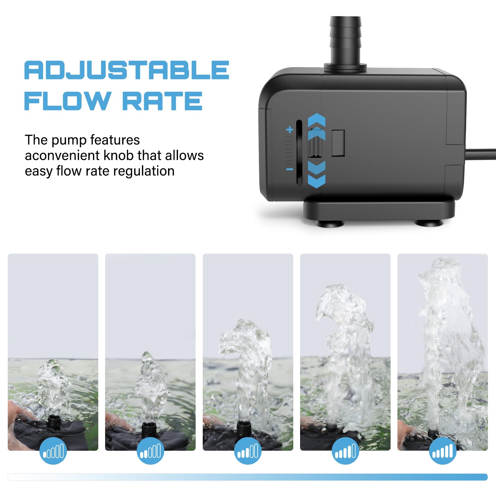 AQQA Submersible Aquarium Water Pump, Fountain Pump with Adjustable Flow,Dual-Suction Side/Bottom Intake,Ultra-Quiet Thermal Pro