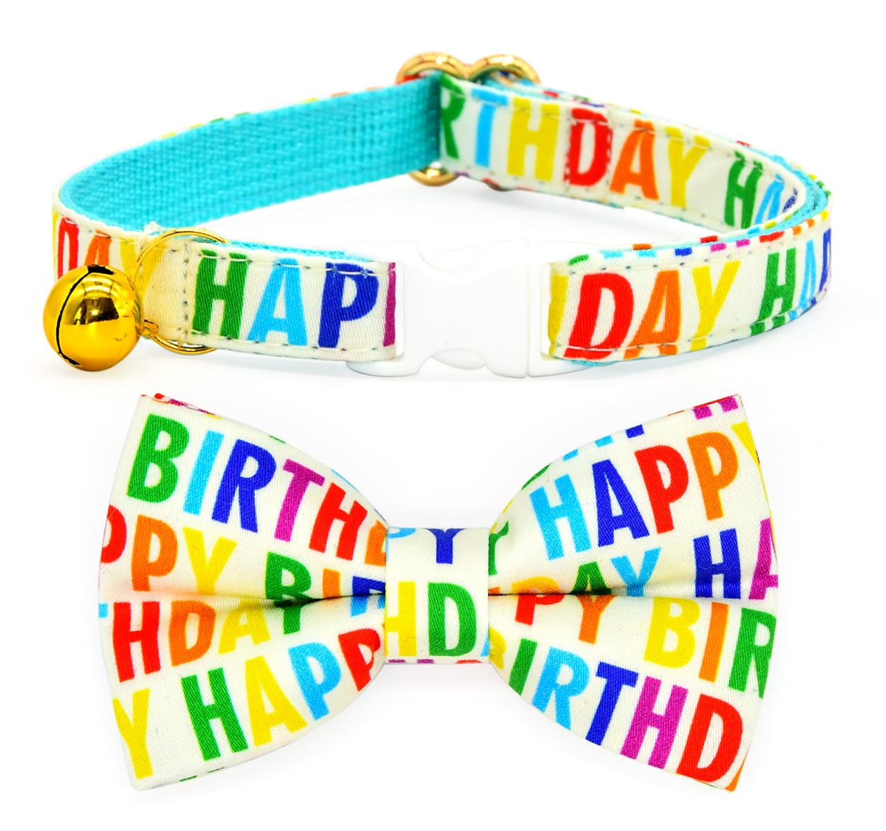 Happy Birthday Cat Breakaway Collar Bow Tie With Bell, Wedding/Birthday Cat Accessories