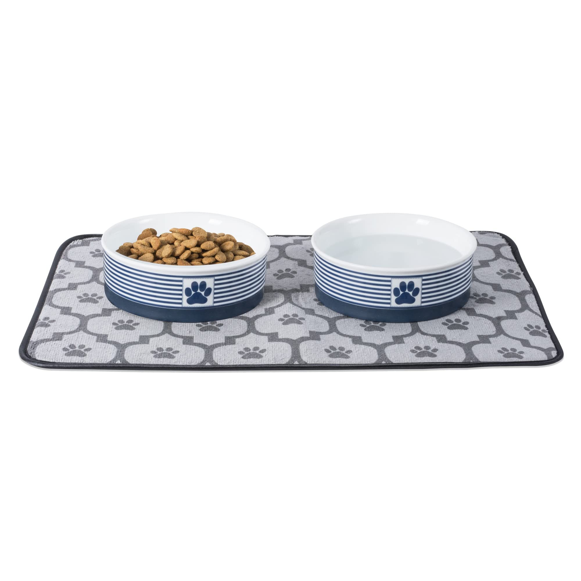 Bone Dry Paw & Patch Ceramic Pet Collection, Large Set, 7.5x2.4, Nautical Blue, (Pack of 2)