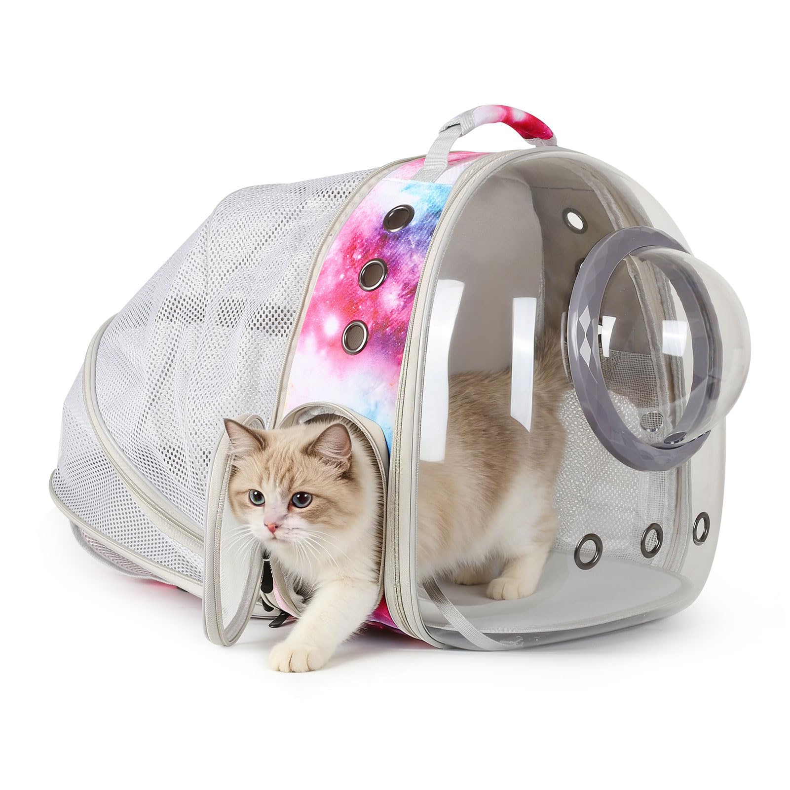 Pimoka Cat Carrier Backpack with Back Expandable Cat Carrier Galaxy Pink -Space Capsule Cat Bubble Backpack for Kitten Bunny Sma