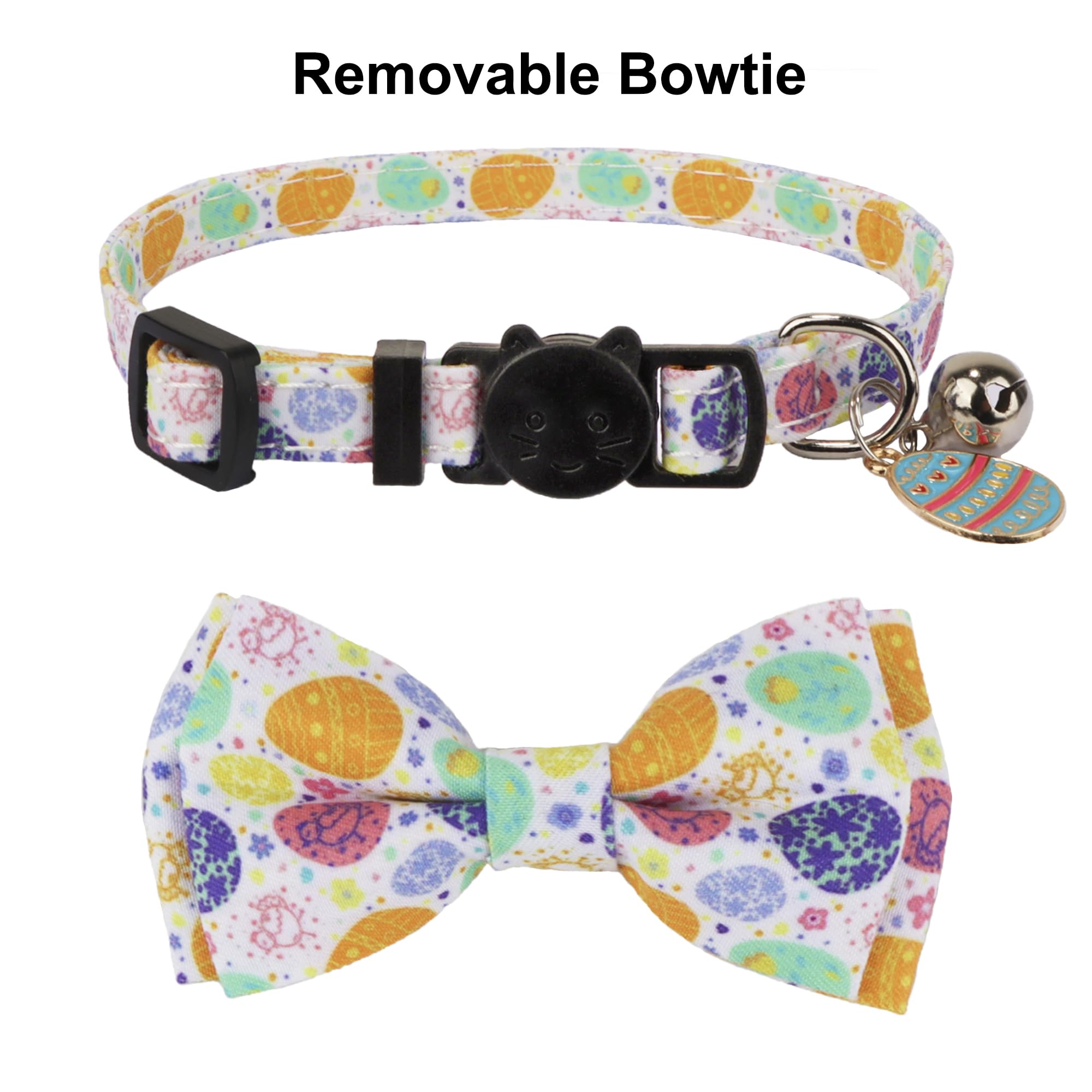 Adoggygo Easter Cat Collar Breakaway With Bow Tie Bell - 2 Pack Holiday Kitten Collar With Removable Bowtie, Cute White Pink Eas