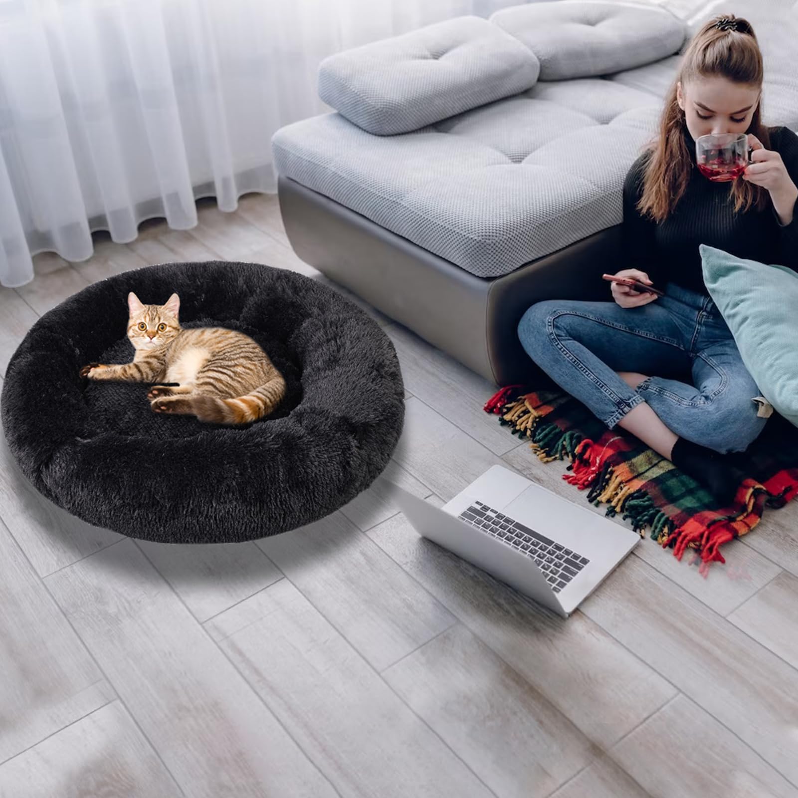 Nisrada Dog Bed For Small Medium Large Dogs, 20 Inch Calming Dogs Bed, Washable-Round Cozy Soft Pet Bed For Puppy And Kitten With Slip-Resistant Bottom
