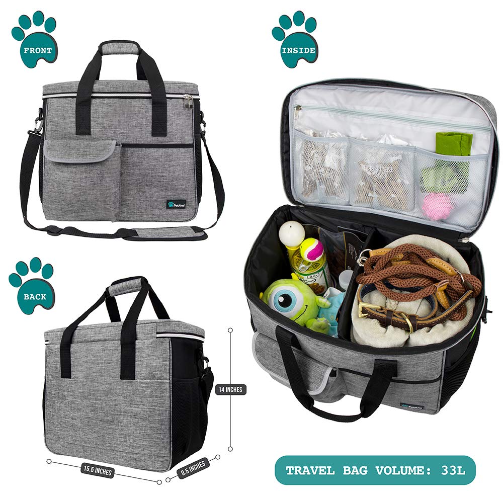 PetAmi Dog Travel Bag, Travel Pet Bag Organizer, Dog Food Travel Bag with Food Container and Bowls, Dog Travel Supplies Gift Acc
