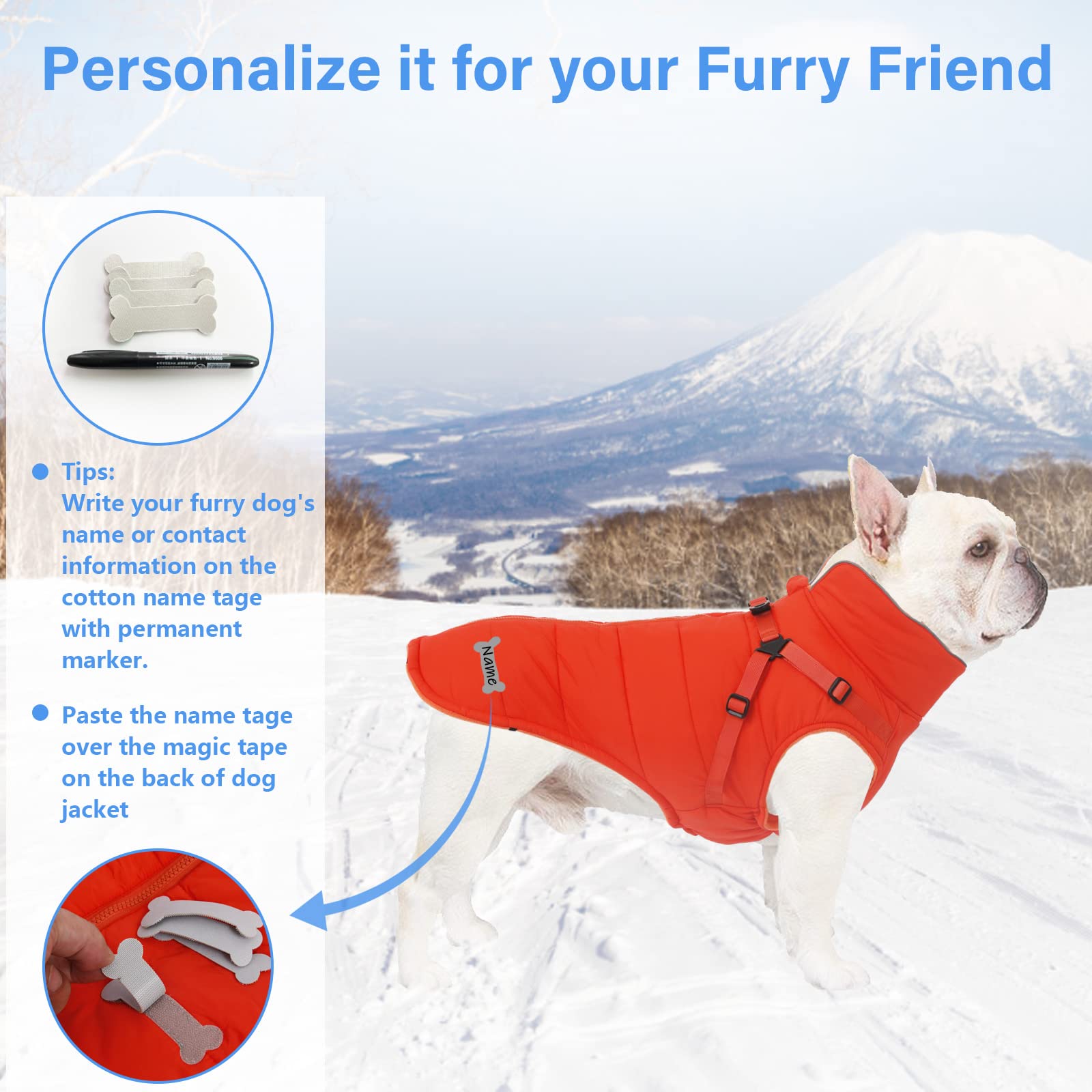 Geyecete Winter Warm Coat Waterproof Dog Winter Jacket With Harness Traction Belt,Windproof Pet Outdoor Jacket Dog Autumn- Can Be Personalized-Orange-M