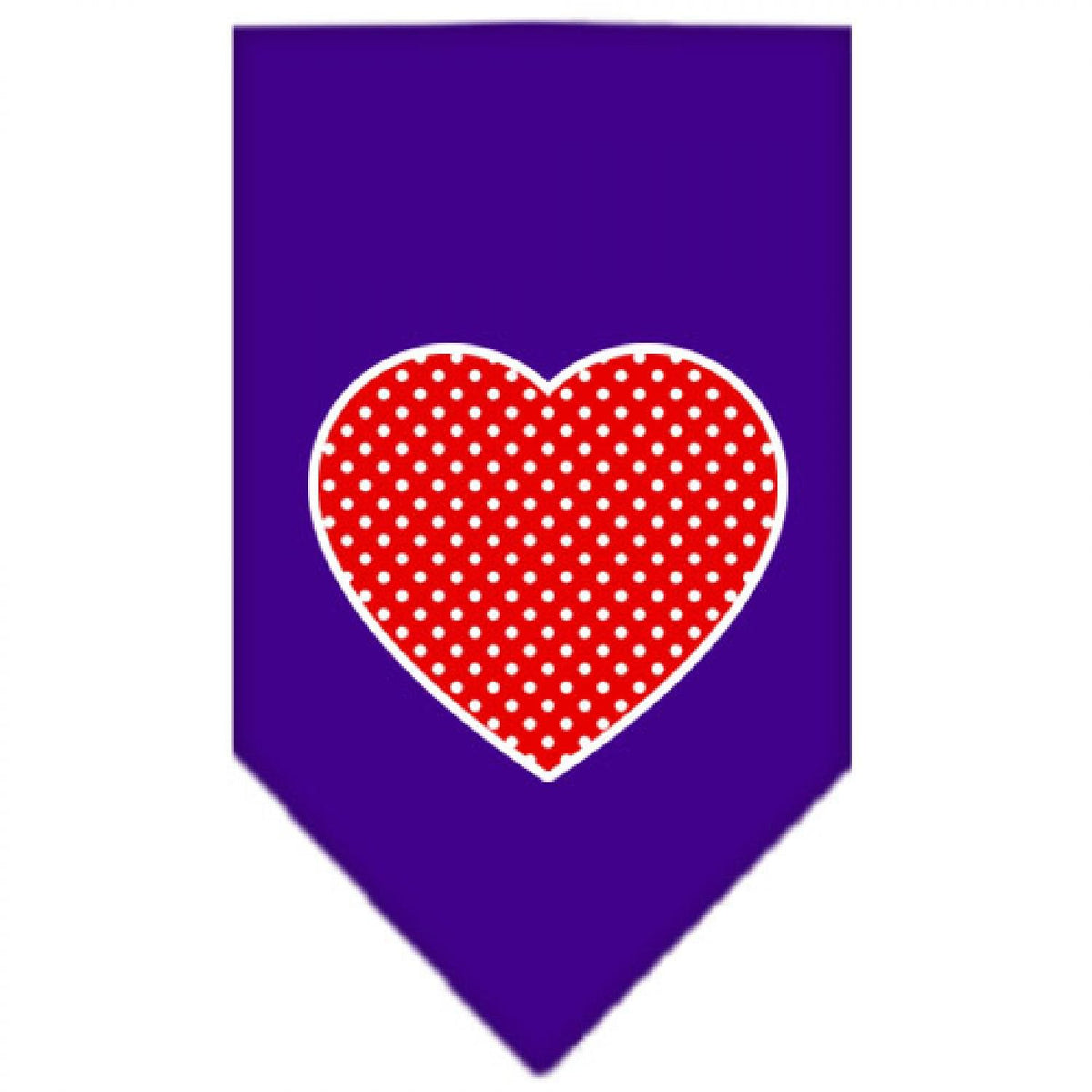 Pet and Dog Bandana Screen Printed, &quot;Red Swiss Dot Heart&quot; Purple Large