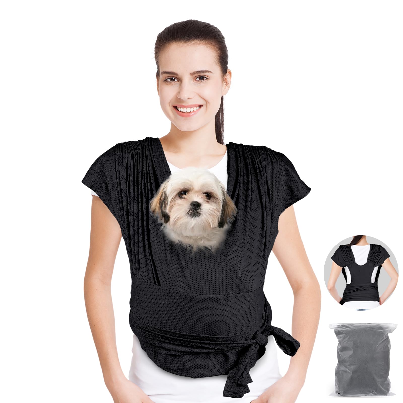 Dog Sling Carrier for Small Dogs, Front Handsfree Cat Sling Carrier Adjustable Size Anti-Anxiety Pet Sling, Breathable Mesh Clot