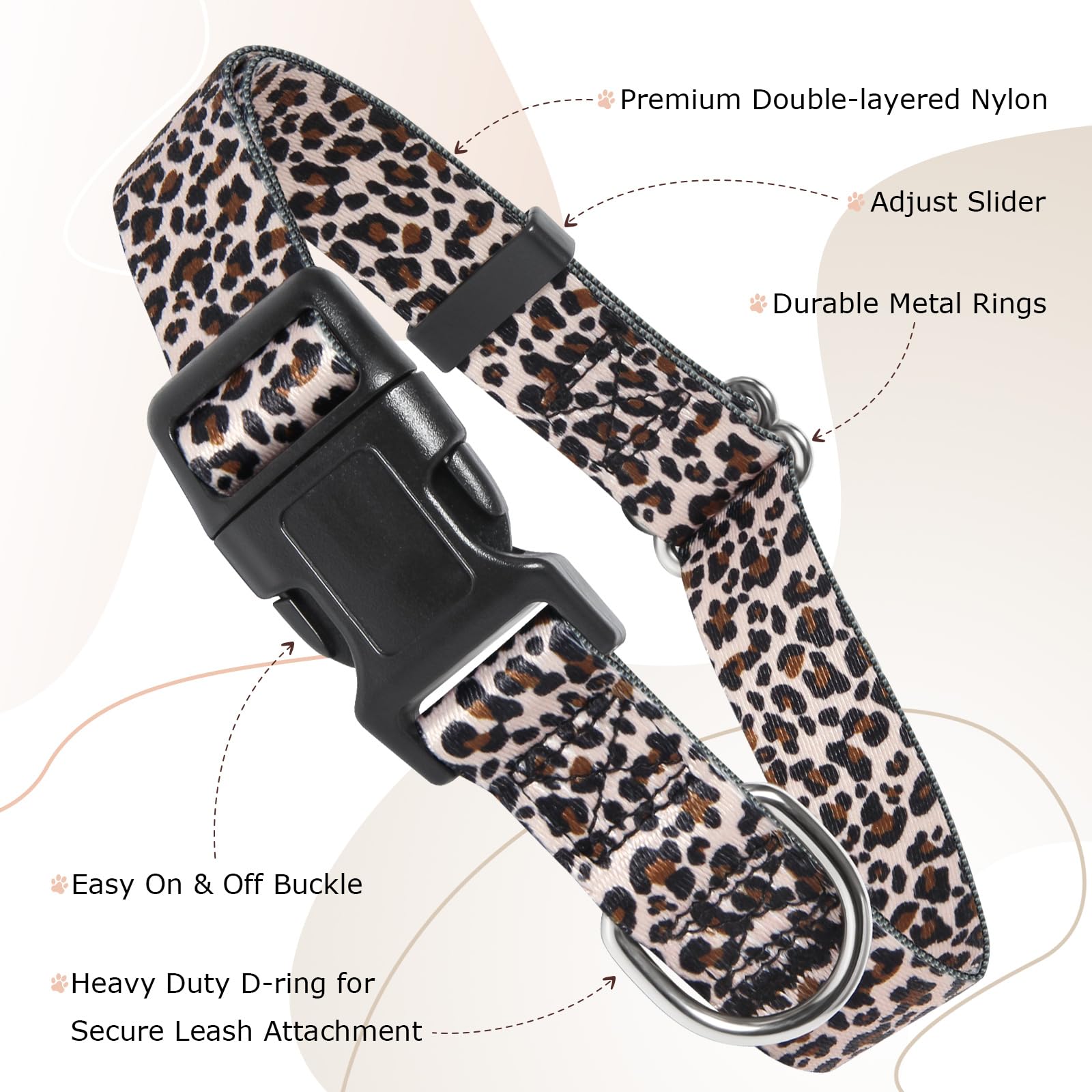 Leopard Dog Collar For Girl Boy Dogs, Adjustable Soft Male & Female Pet Collar For Small Medium Large Xl Dogs (Leopard M)