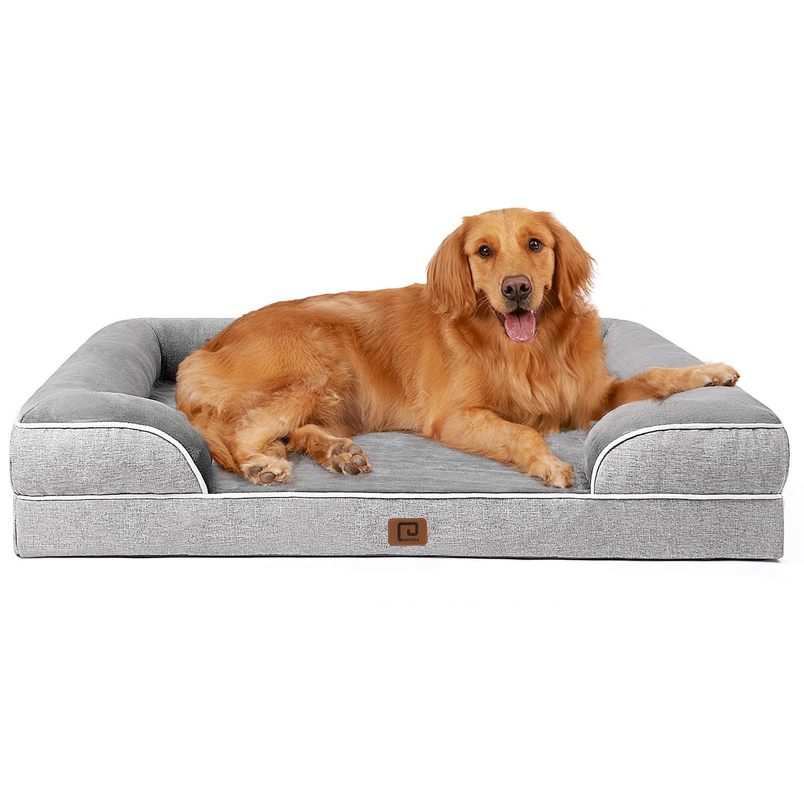Eheyciga Orthopedic Dog Beds For Large Dogs, Waterproof Memory Foam Bed With Sides, Non-Slip Bottom And Egg-Crate Foam Couch Bed With Washable Removable Cover, Grey