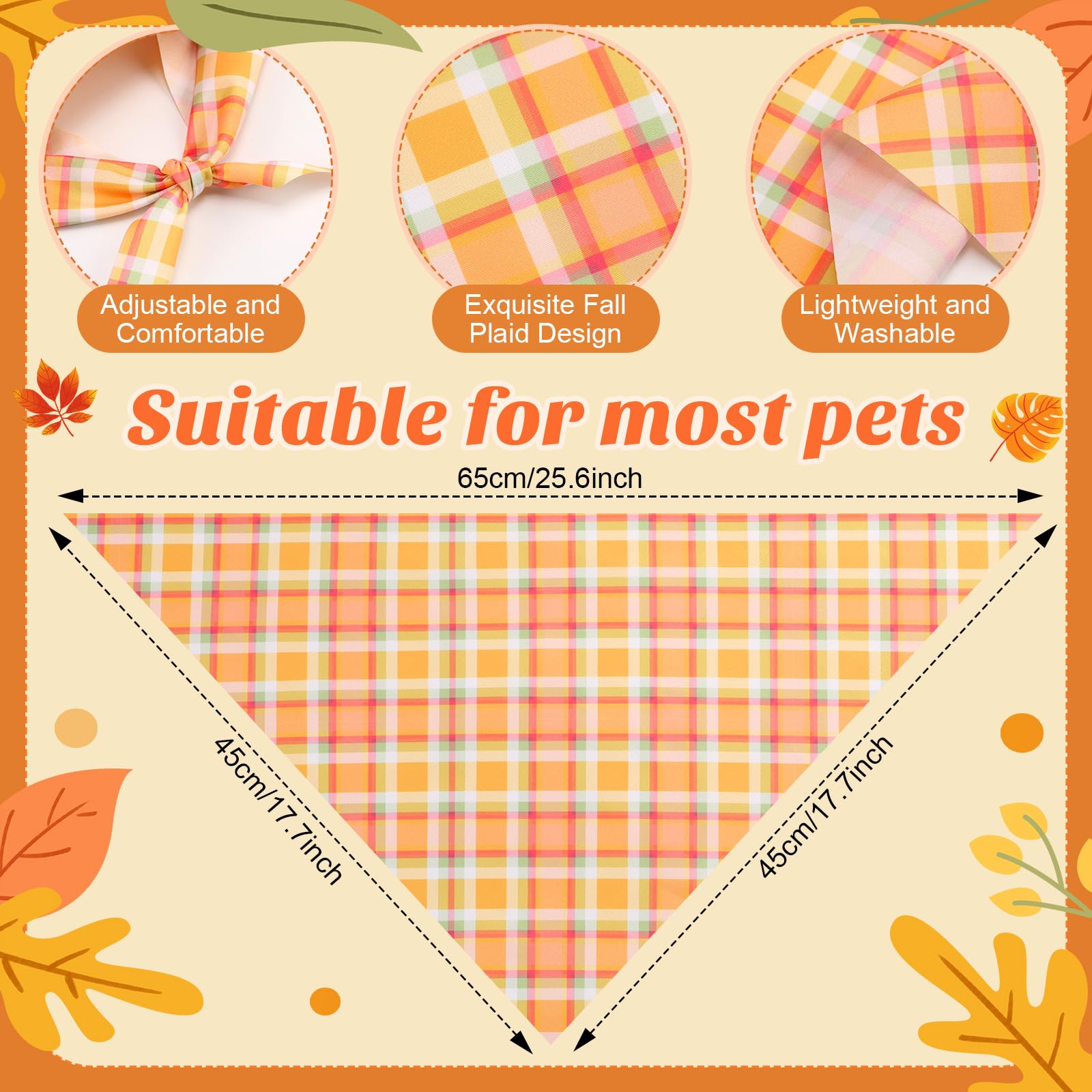 Shyyween 100 Pieces Fall Dog Bandanas Bulk Plaid Bandanas for Dogs Autumn Thanksgiving Soft Doggie Bibs Adjustable Triangle Scar