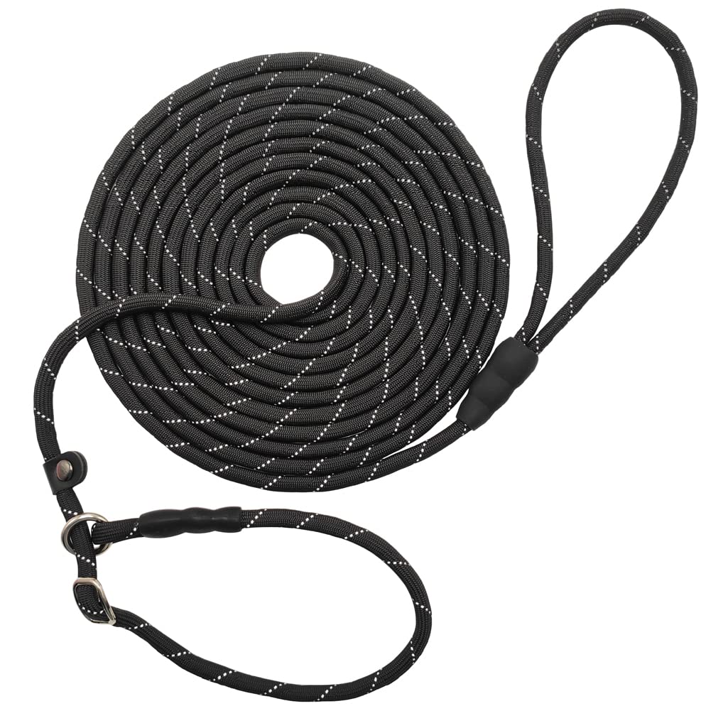 Btinesful 10Ft / 15Ft / 20Ft Anti-Choke Slip Lead Dog Leash, Reflective 1/3” Rope Leash Long Training Lead For Small Medium Dogs Black