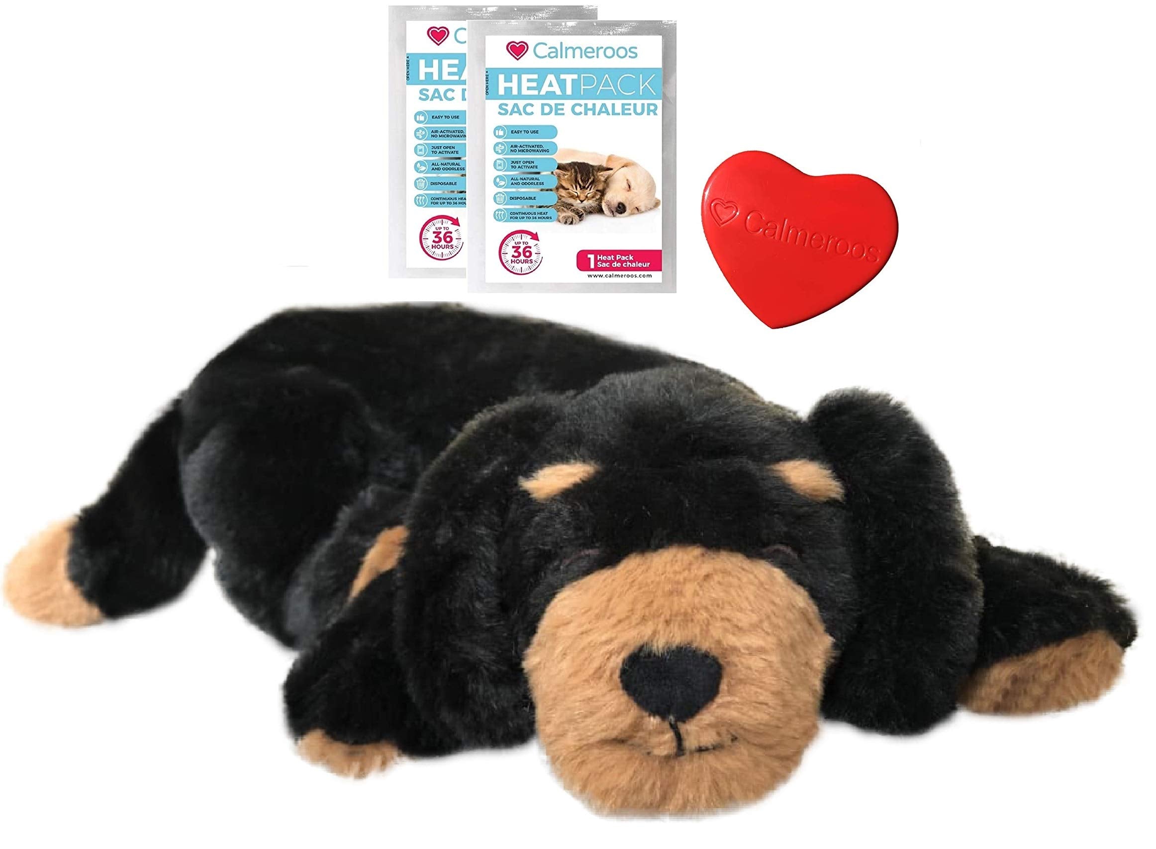 Calmeroos Puppy Heartbeat Toy Sleep Aid With 2 Long-Lasting Heat Packs Last 36 Hours Each Puppy Anxiety Relief Soother Dogs Cudd