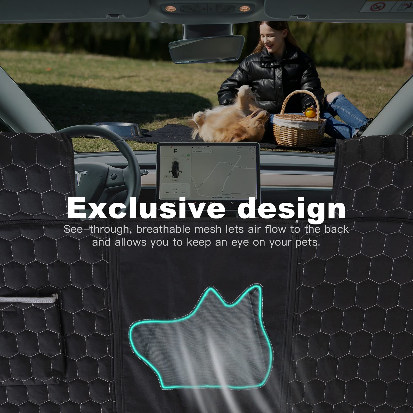 Meginc Dog Seat Covers For Back Seat, Dog Car Seat For Tesla Model Y& Suv Cargo Liner, 100% Waterproof Pet Seat Cover Protector From Scratches, Scuffs, Dog Hammock For 2020 2021 2022 Model Y