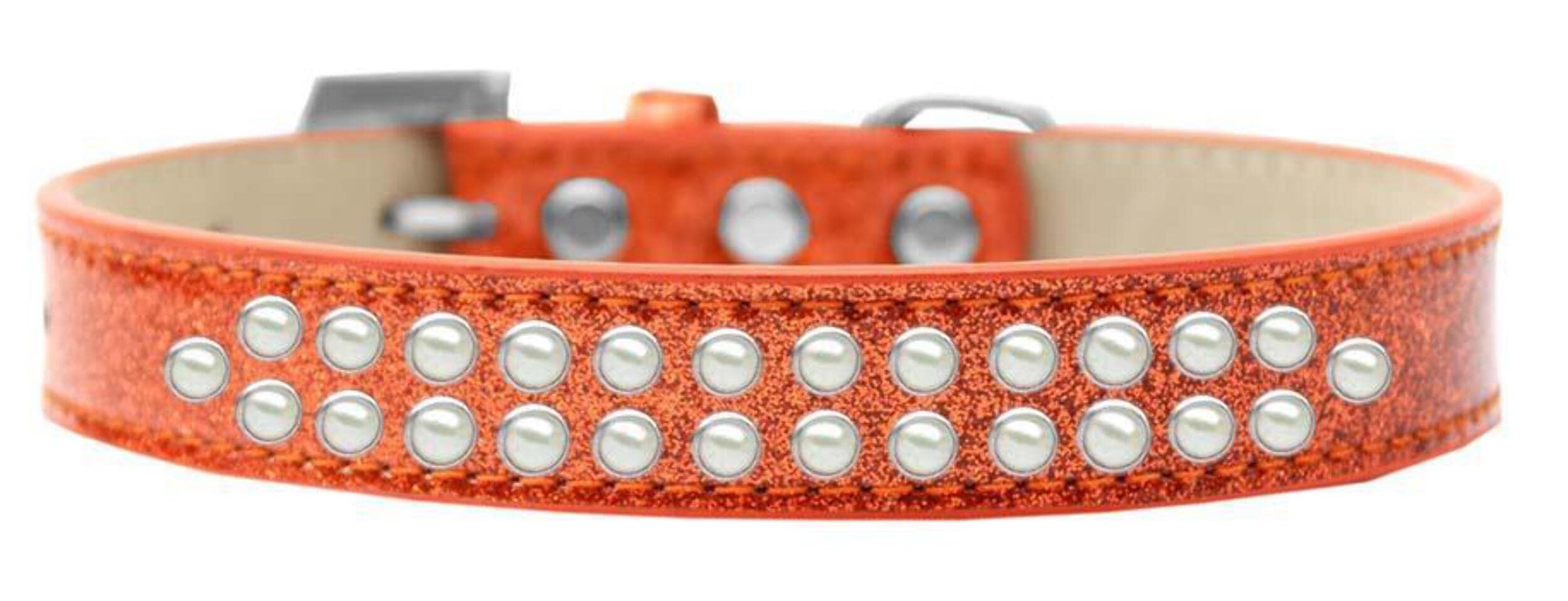 Dog, Puppy & Pet Ice Cream Collar, Two Row Pearl Rimsets Orange 12
