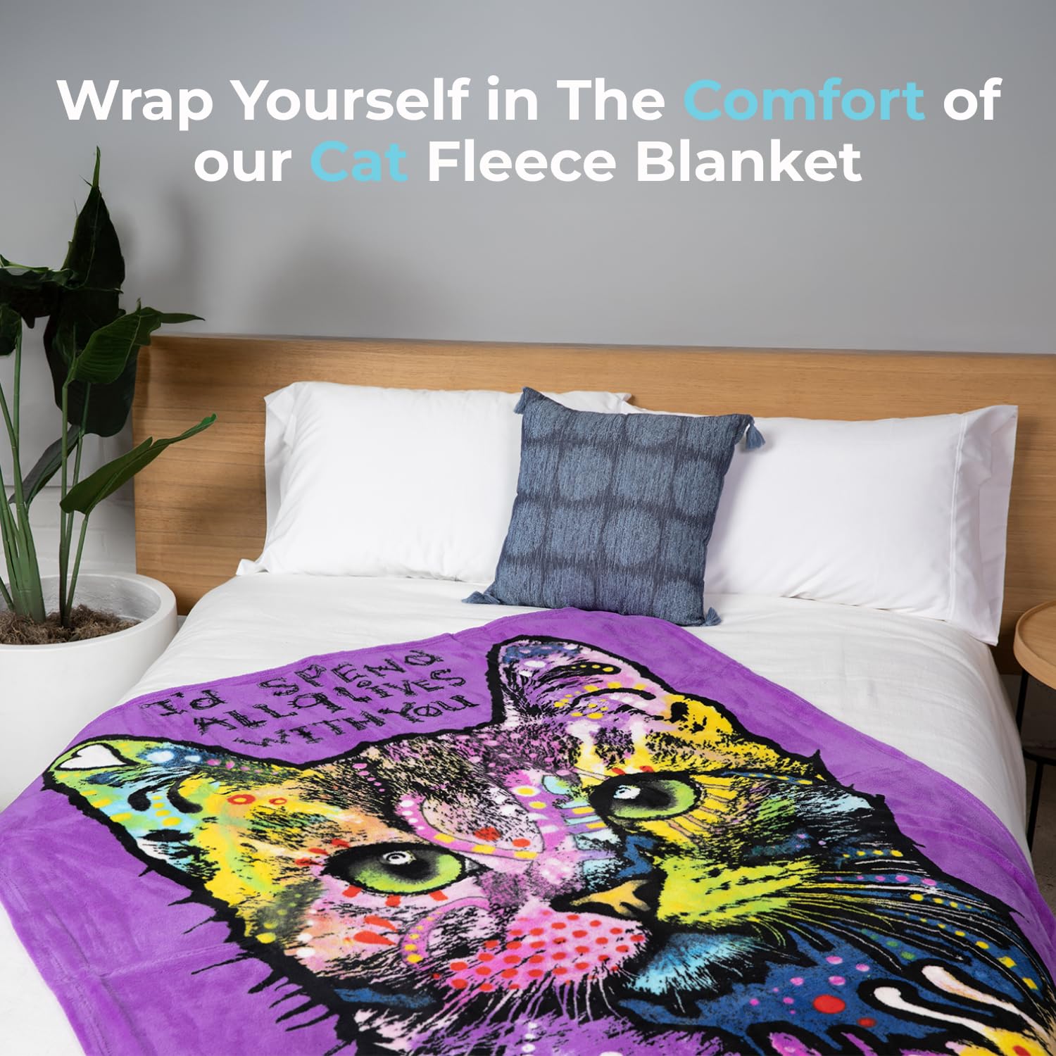 Dawhud Direct 50x60-Inch Cat Blanket Dean Russo 9 Lives - Plush Fleece Throw Blanket for Adults and Kids - Soft and Cozy for Bed