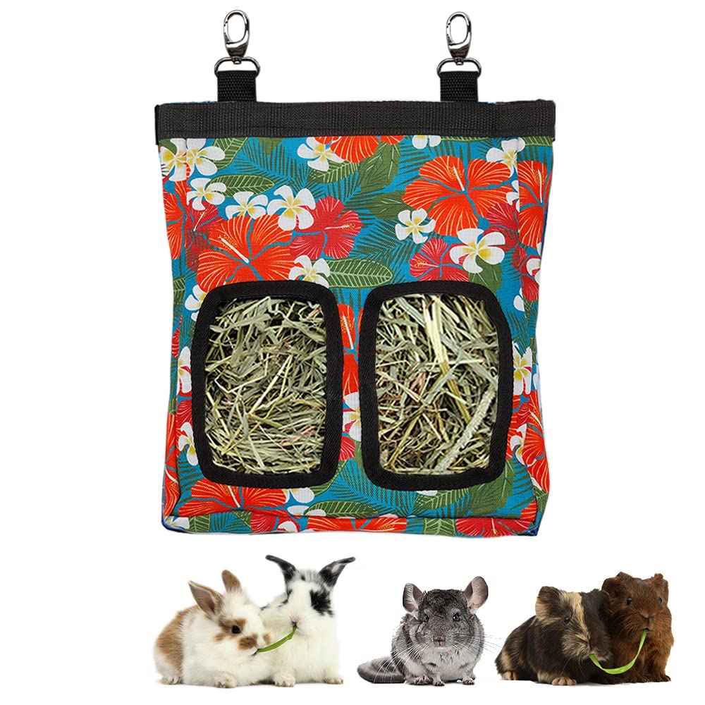Guinea Pig Hay Feeder, Hanging Rabbit Hay Feeder Bag for Guinea Pigs Bunnies Chinchillas. Big Flowers