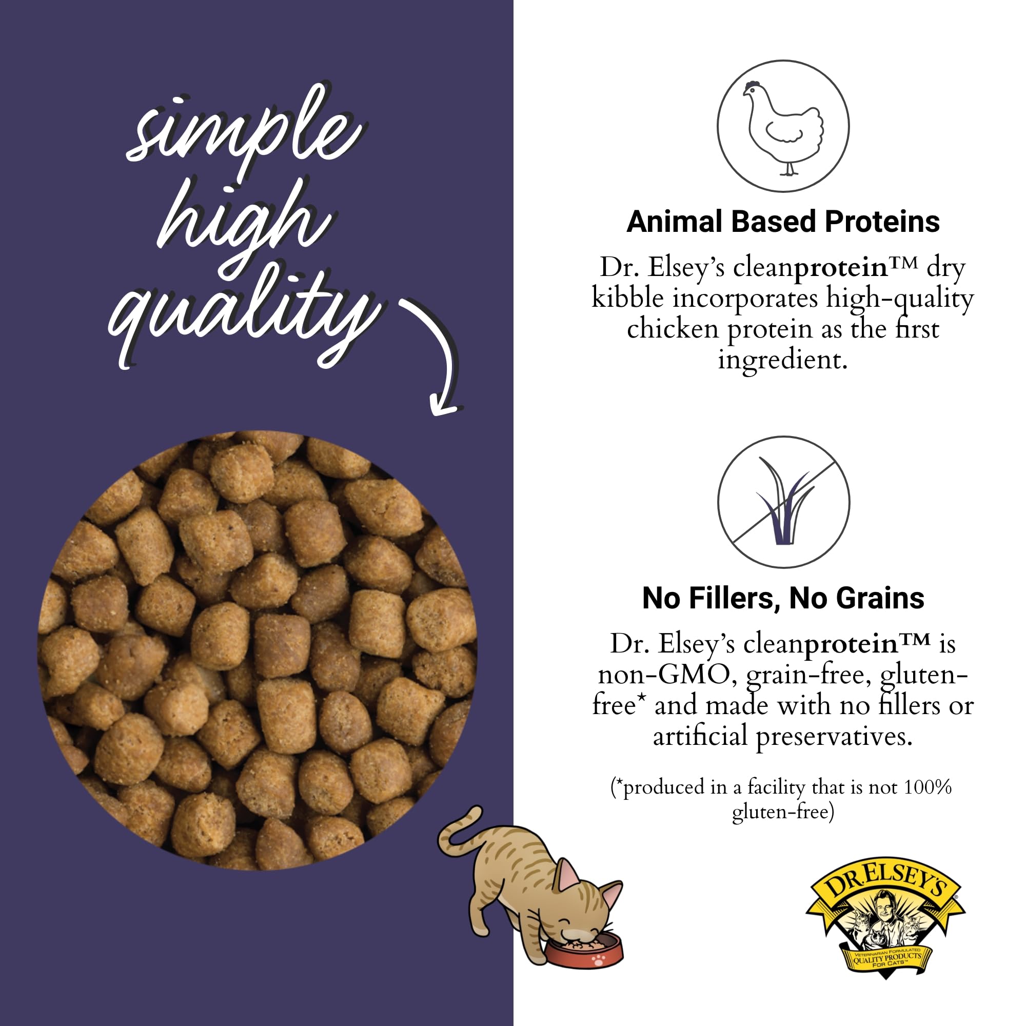Dr. Elsey's Cleanprotein Chicken Cat Kibble, 2 lb Bag, Blue, Model 02200