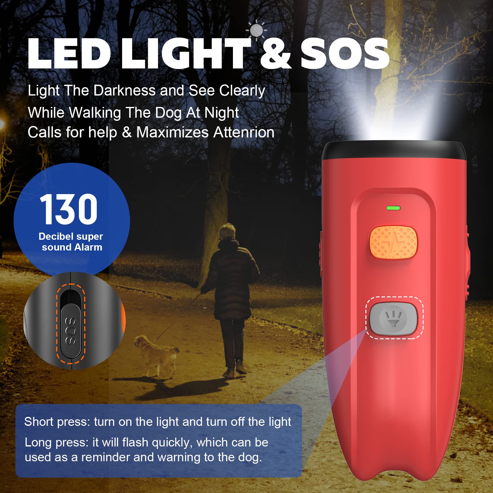 Svtrat Ultrasonic Dog Barking Control Device, Anti-Bark Silencer with LED Light, 3 Modes, 20ft Range, Red, Model CSB27
