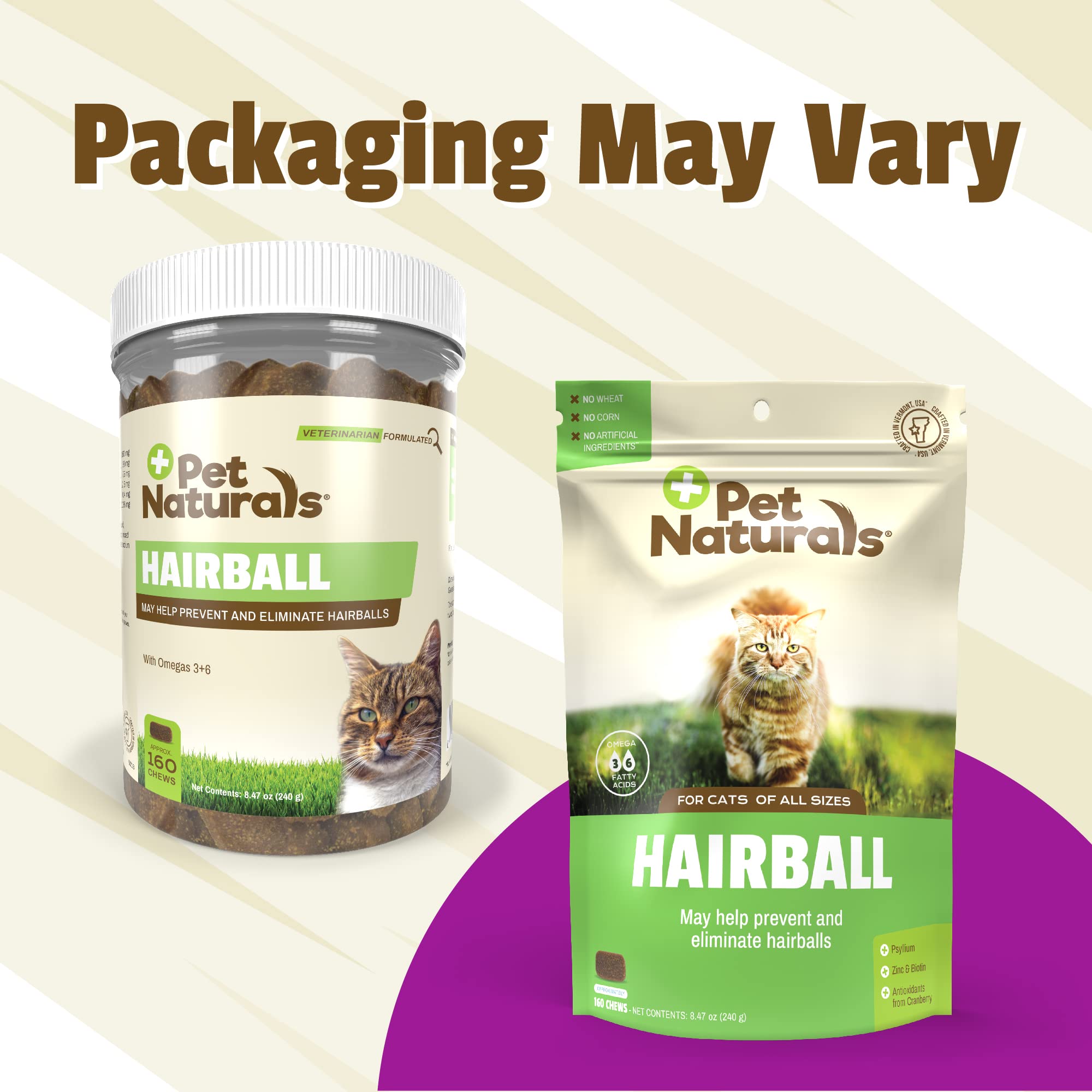 Pet Naturals Hairball for Cats with Omega 3, Chicken Flavor, 160 Chews - Can Help Eliminate Hairballs and Manage Excess Shedding