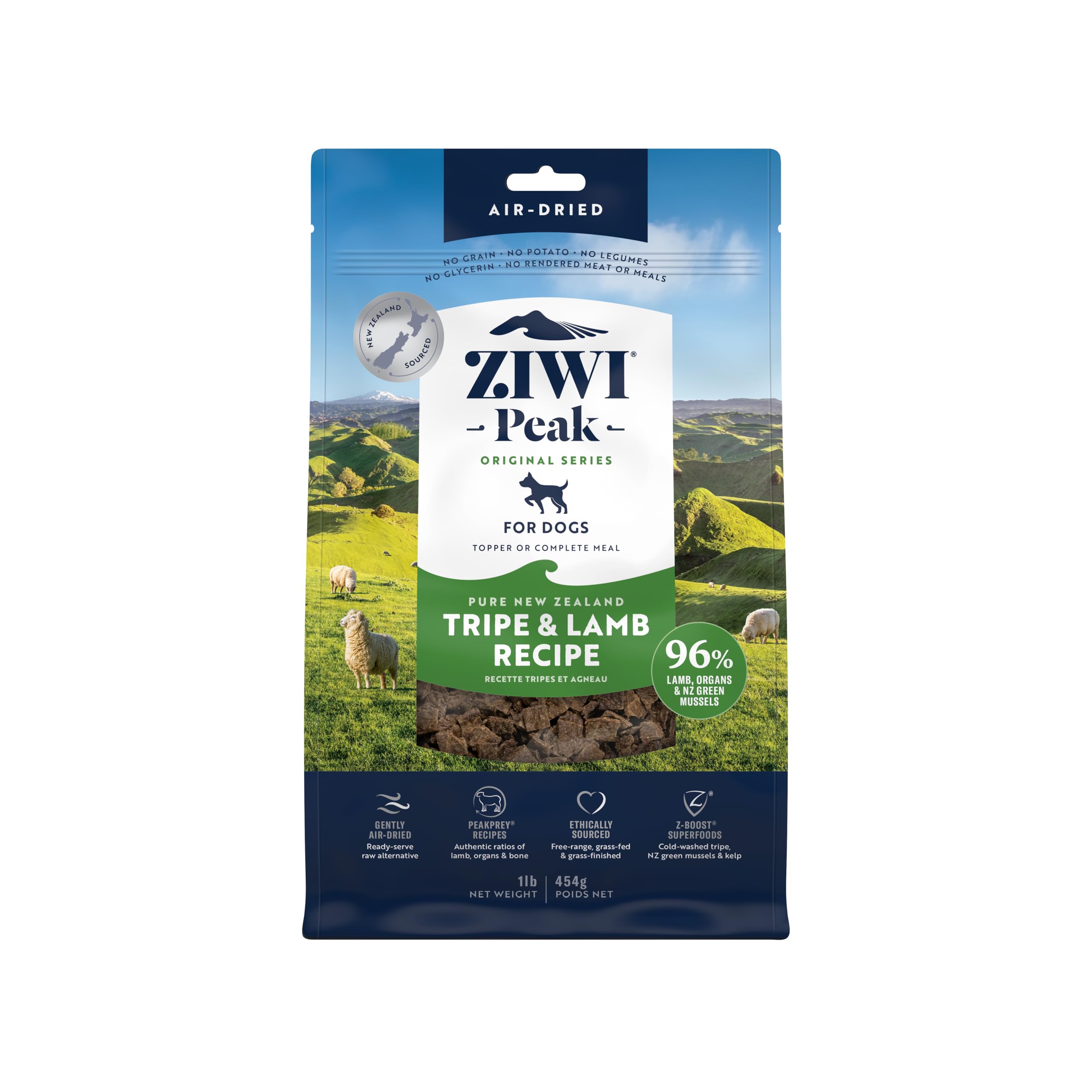 ZIWI Peak Air-Dried Dog Food - Tripe & Lamb - All Natural, High Protein, Grain Free, Limited Ingredient w/ Superfoods (16oz)