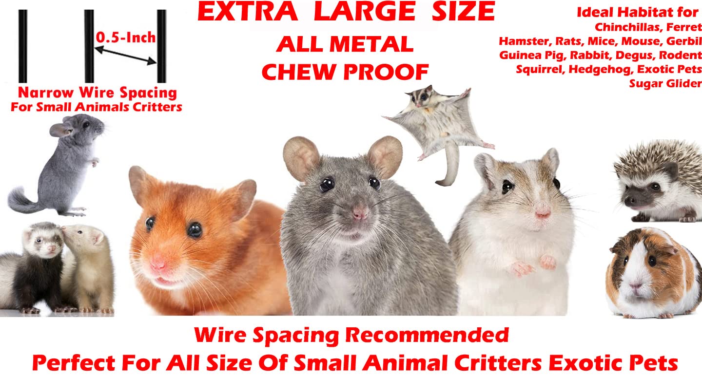 Extra Large Tall Double Stackable Ferret Chinchilla Sugar Glider Small Animal Chew-Proof Tight Bar Spacing Separate Cage Easy Pu