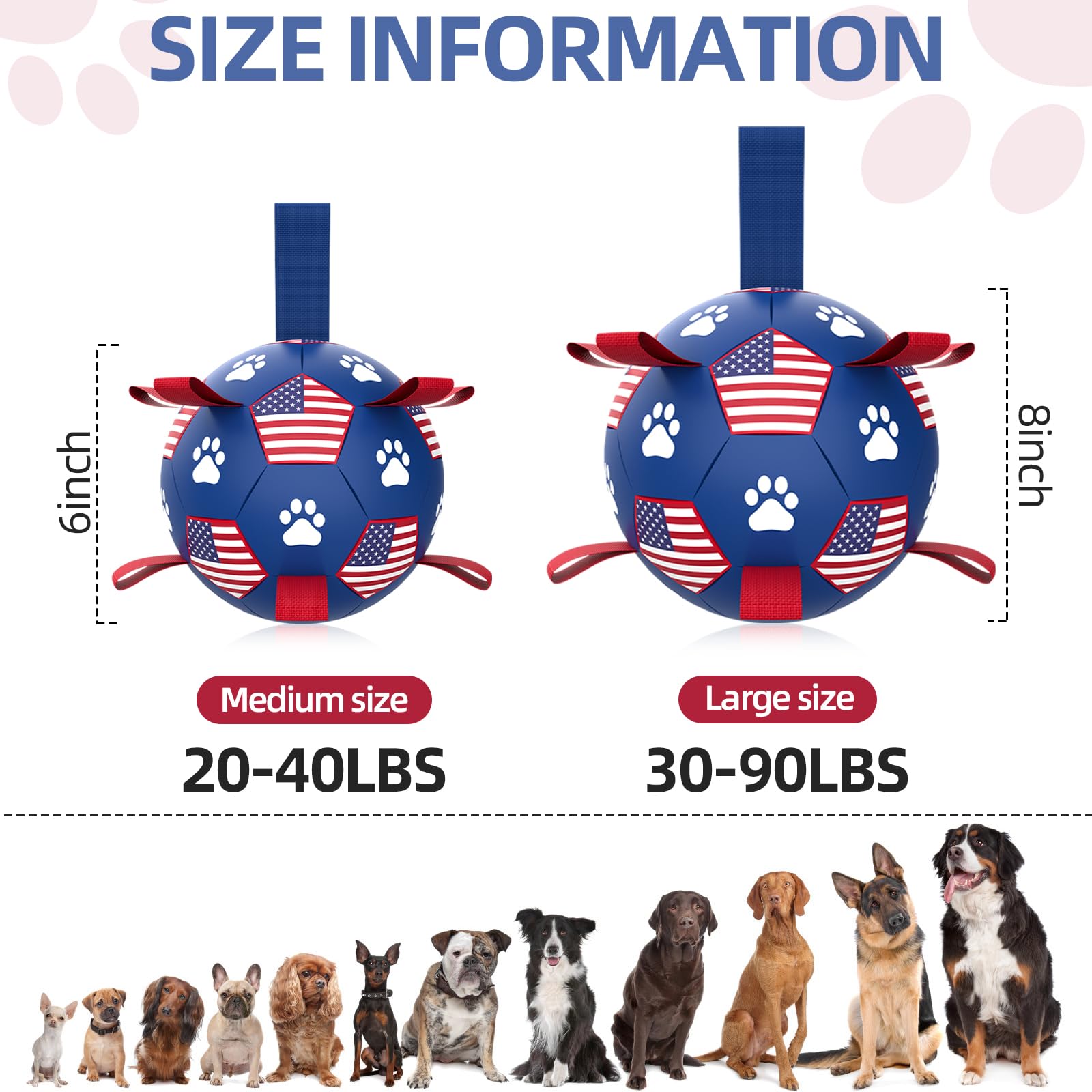 Qdan Dog Toys Soccer Ball With Straps - Durable Dog Balls For Large Dogs, Beach Pool Dog Water Toy, Dog Tug Toys For Tug Of War, Puppy Dog Birthday Gifts (8 Inch)
